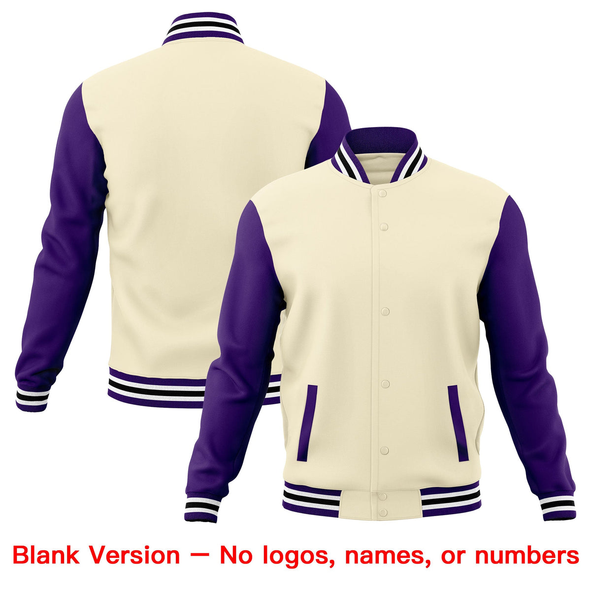 Custom Cream Purple White Raglan Sleeves Full-Snap Letterman Cotton Fabric Jacket| KXKSHOP