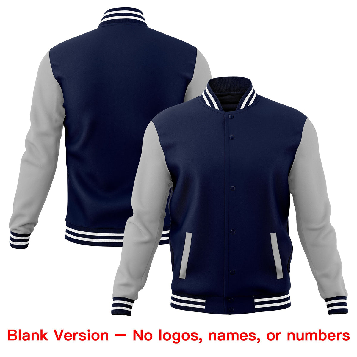 Custom Navy Gray White Raglan Sleeves Full-Snap Letterman Cotton Fabric Jacket| KXKSHOP