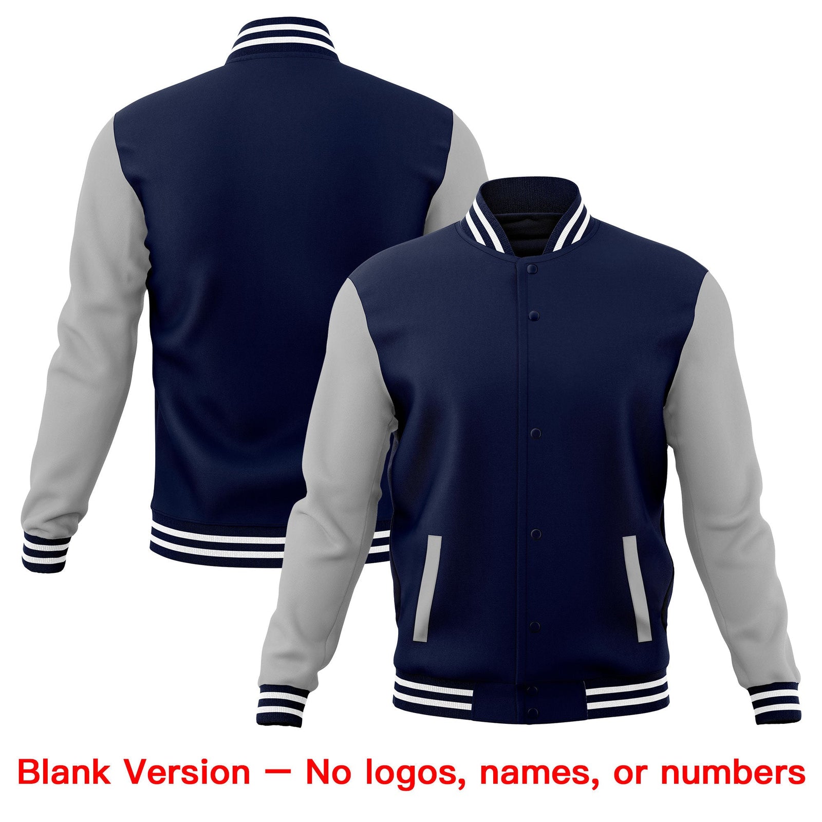 Custom Navy Gray White Raglan Sleeves Full-Snap Letterman Cotton Fabric Jacket| KXKSHOP