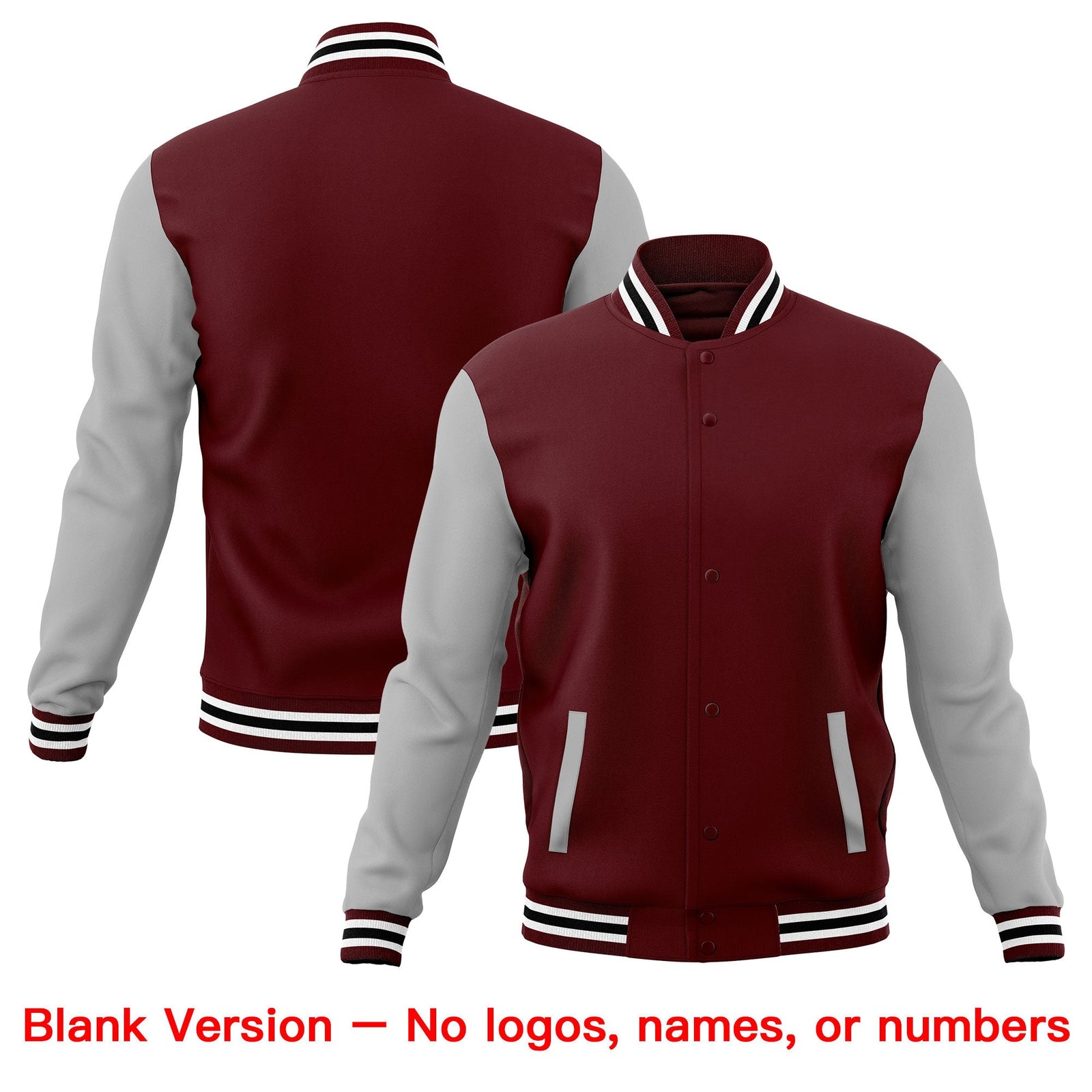 Custom Crimson Gray White Raglan Sleeves Full-Snap Letterman Cotton Fabric Jacket| KXKSHOP
