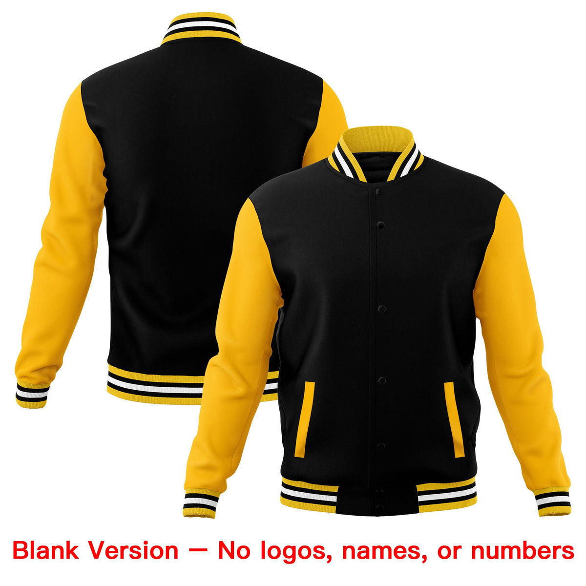 Custom Black Gold White Raglan Sleeves Full-Snap Letterman Cotton Fabric Jacket| KXKSHOP