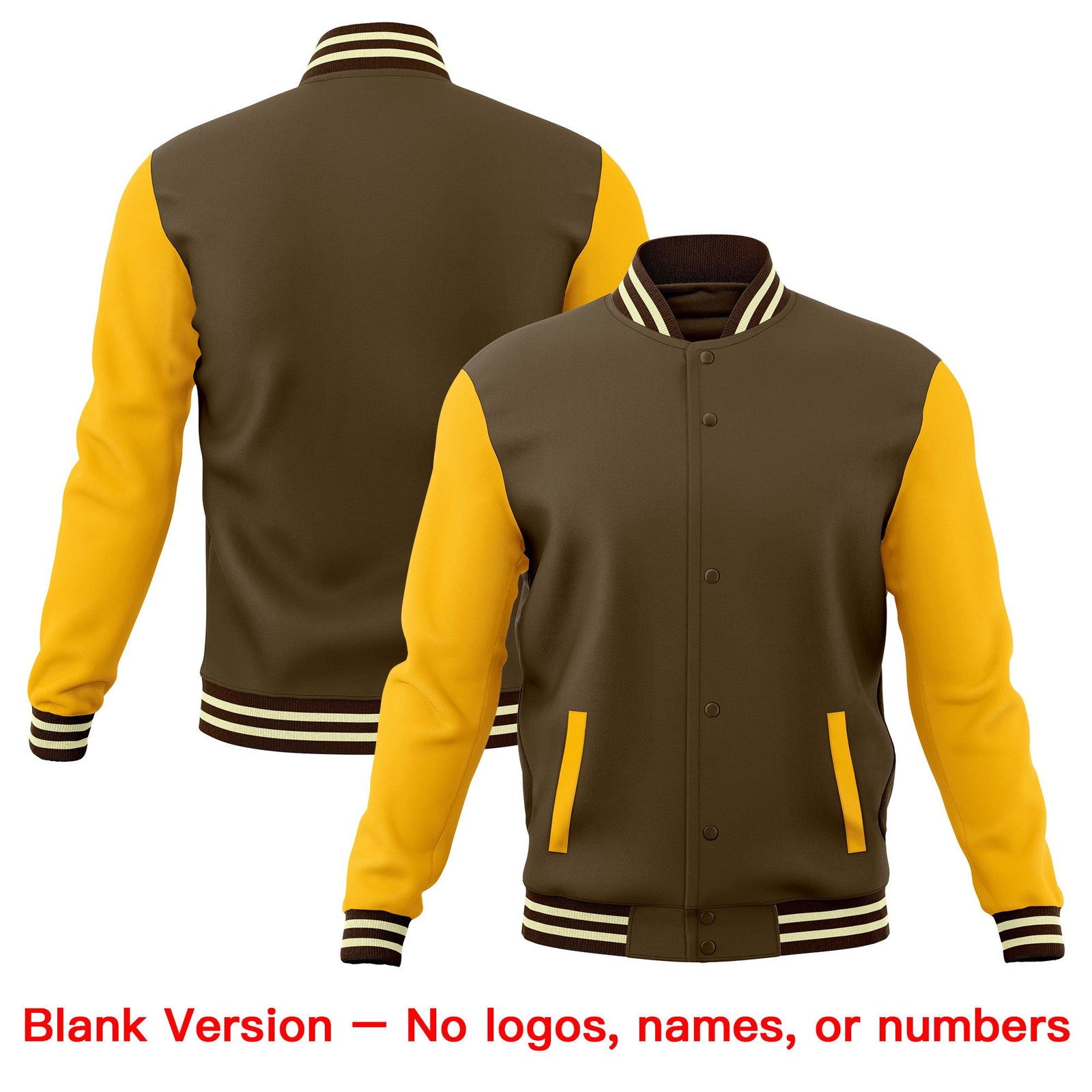 Custom Yellow Light Brown Cream Raglan Sleeves Full-Snap Letterman Cotton Fabric Jacket| KXKSHOP