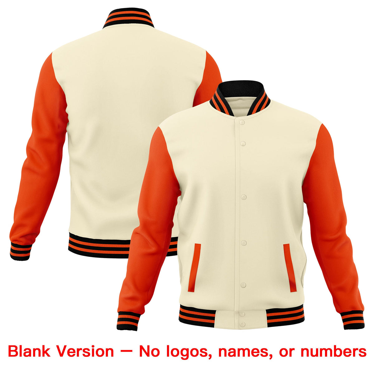 Custom Cream Orange Black Raglan Sleeves Full-Snap Letterman Cotton Fabric Jacket| KXKSHOP