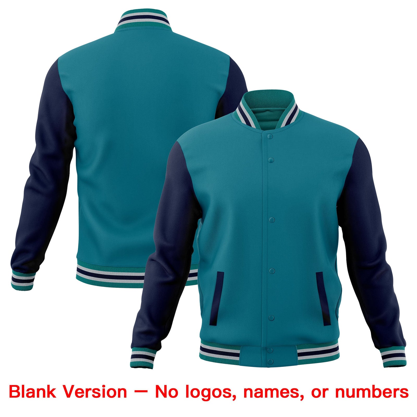 Custom Teal Navy Gray Raglan Sleeves Full-Snap Letterman Cotton Fabric Jacket| KXKSHOP