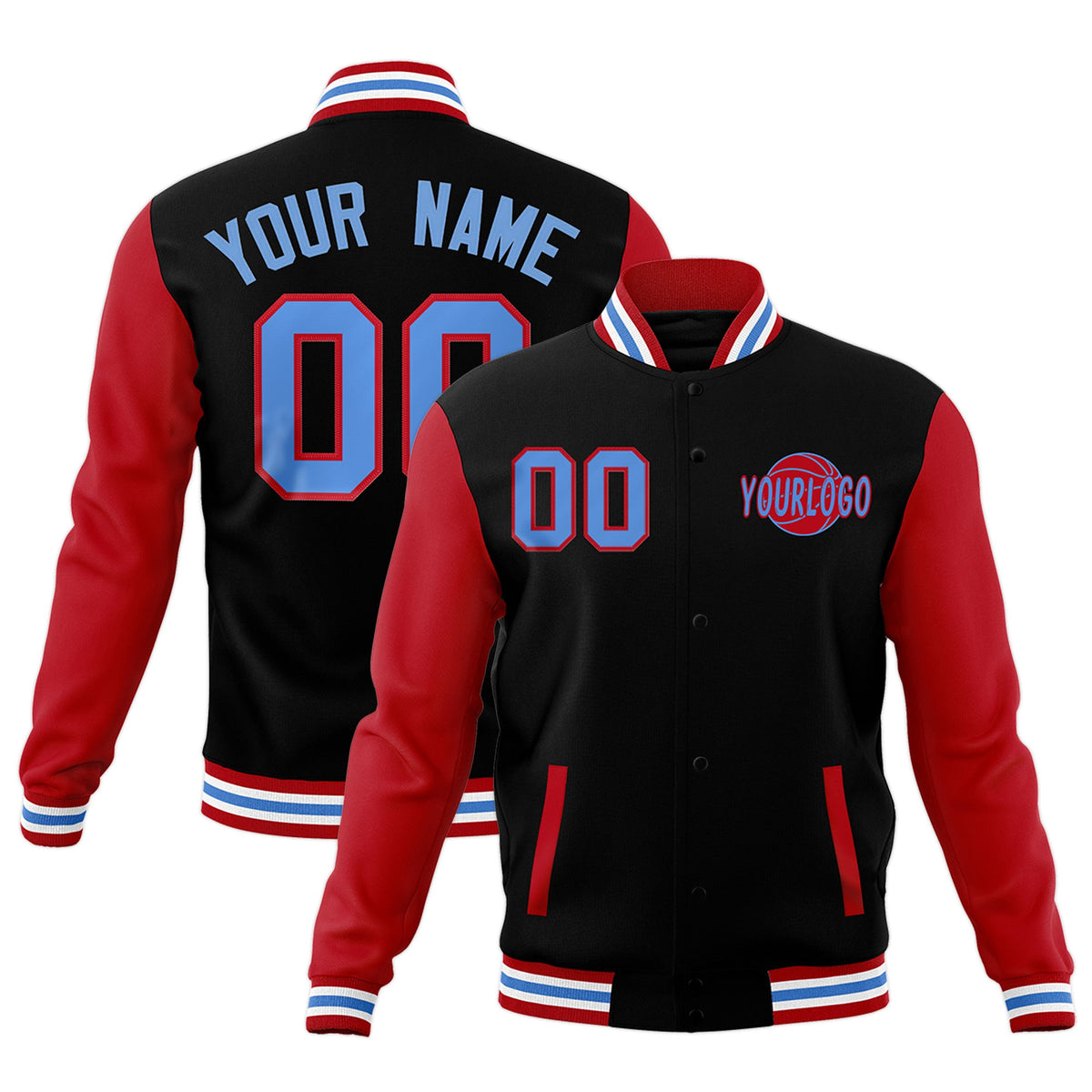 Custom Red Black Powder Blue Raglan Sleeves Classic Style Letterman Cotton Fabric Jacket| KXKSHOP