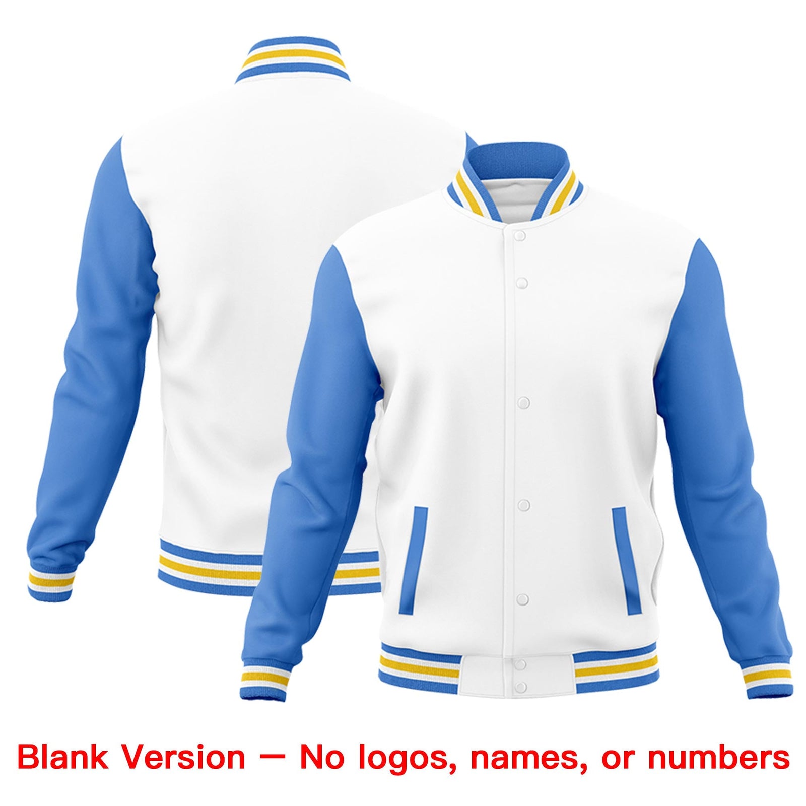 Custom White Powder Blue Gold Raglan Sleeves Classic Style Letterman Cotton Fabric Jacket| KXKSHOP
