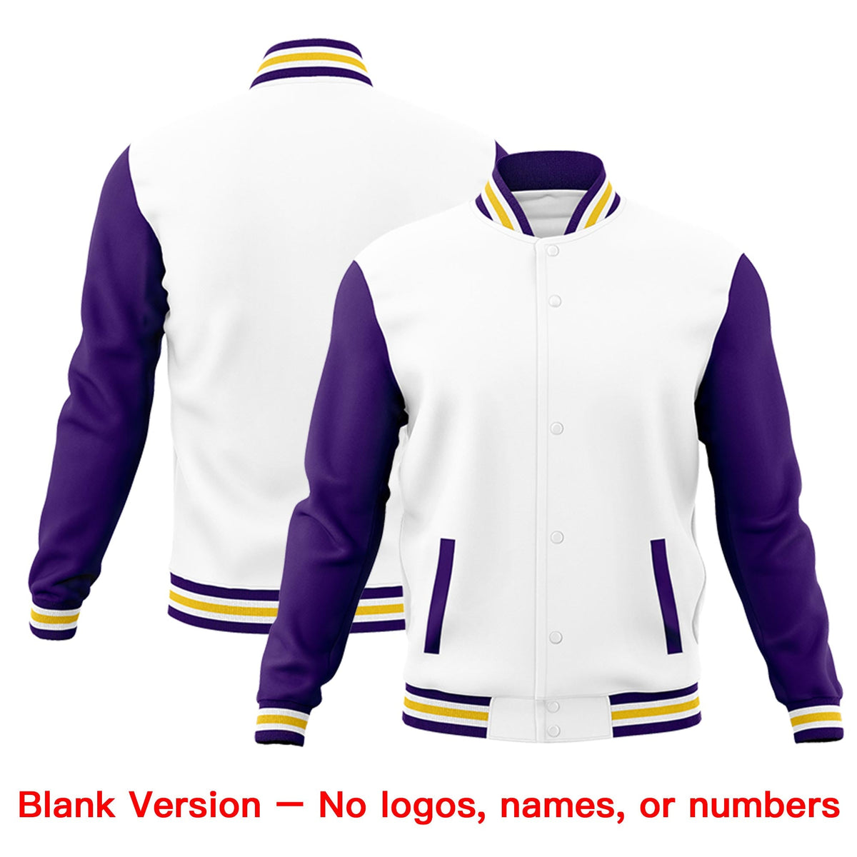 Custom White Purple Gold Raglan Sleeves Classic Style Letterman Cotton Fabric Jacket| KXKSHOP