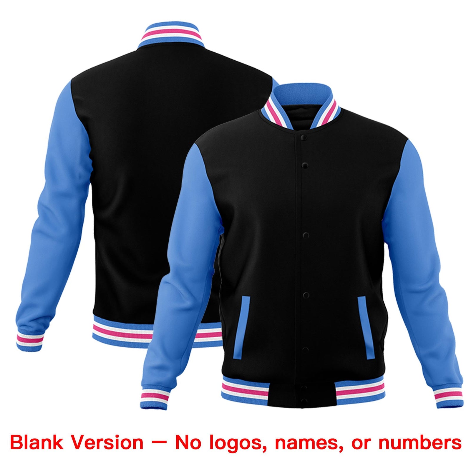 Custom Black Powder Blue White Raglan Sleeves Classic Style Letterman Cotton Fabric Jacket| KXKSHOP