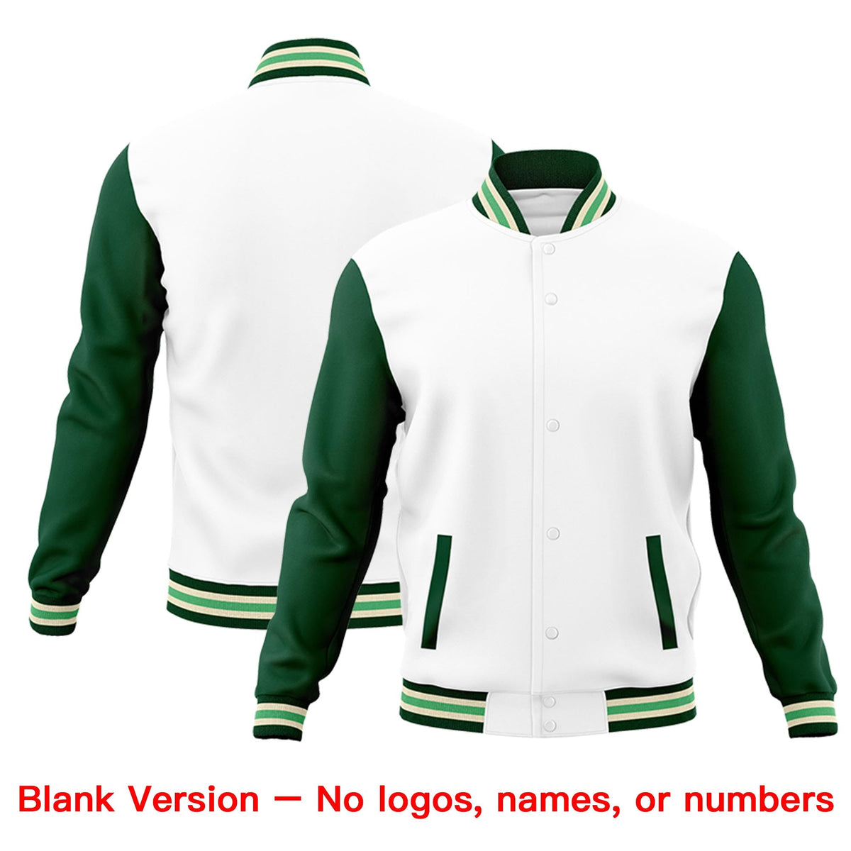 Custom White Green Cream Raglan Sleeves Classic Style Letterman Cotton Fabric Jacket| KXKSHOP