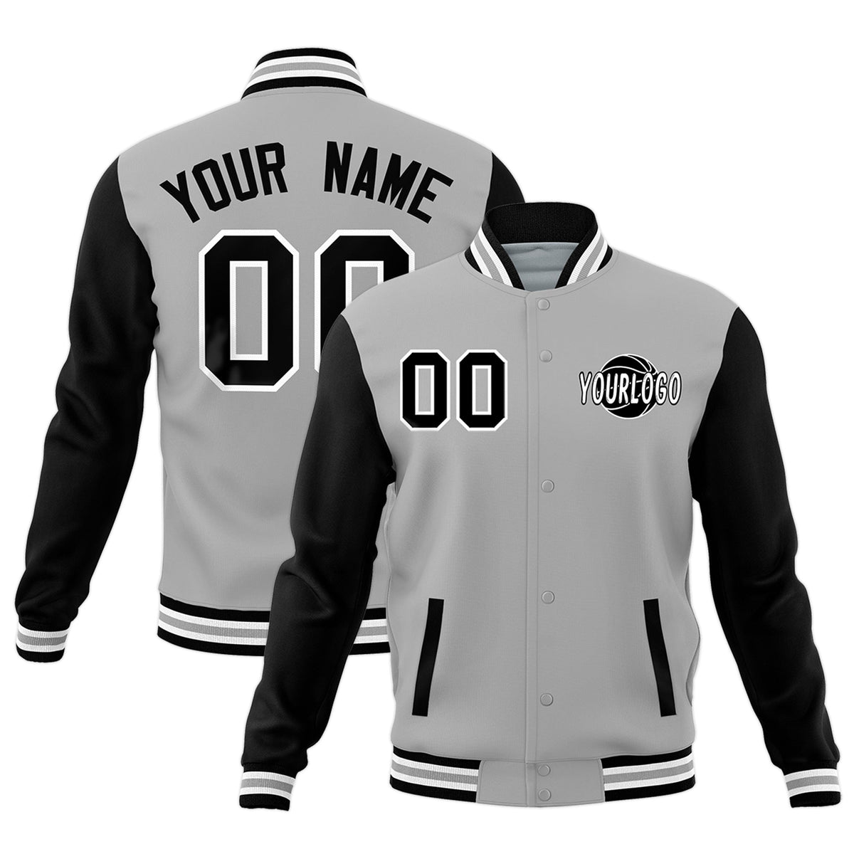 Custom Black Gray Raglan Sleeves Classic Style Letterman Cotton Fabric Jacket| KXKSHOP