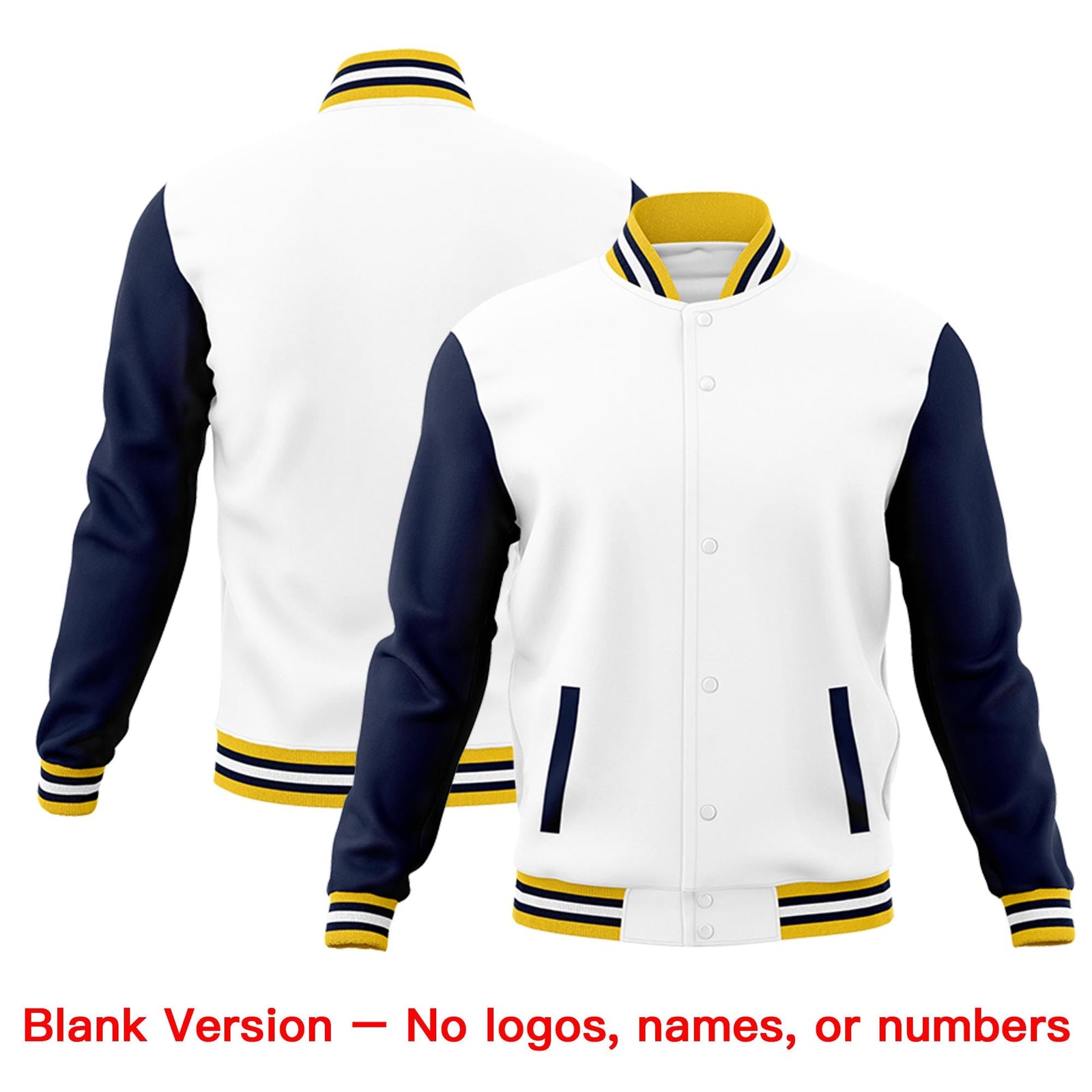 Custom White Navy Gold Raglan Sleeves Classic Style Letterman Cotton Fabric Jacket| KXKSHOP