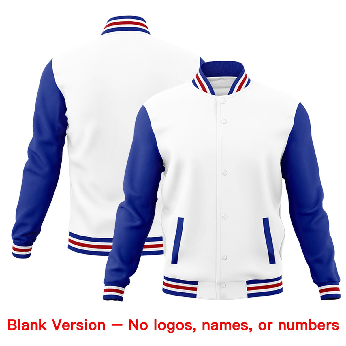 Custom White Royal Blue Red Raglan Sleeves Classic Style Letterman Cotton Fabric Jacket| KXKSHOP