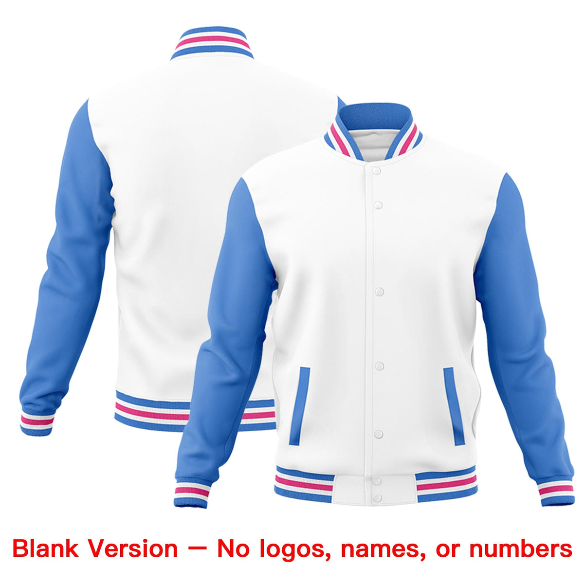 Custom White Powder Blue Pink Raglan Sleeves Classic Style Letterman Cotton Fabric Jacket| KXKSHOP