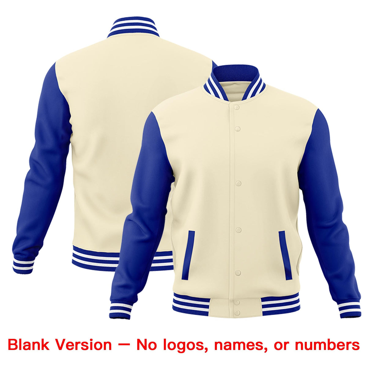Custom Cream Royal Blue White Raglan Sleeves Classic Style Letterman Cotton Fabric Jacket| KXKSHOP