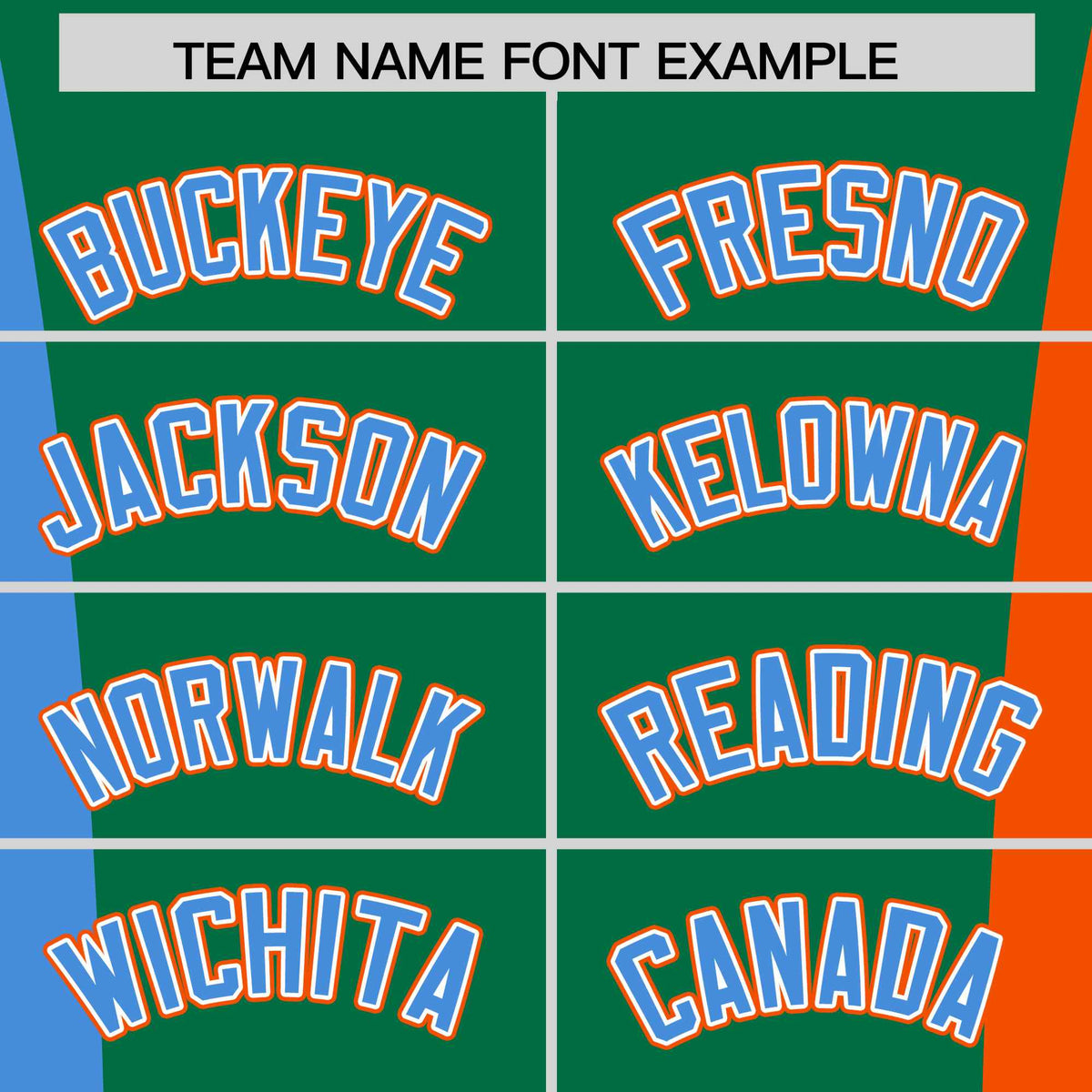 Custom Kelly Green Powder Blue Orange Personalization Varsity Full-Snap Three Color Blocks Letterman Jacket