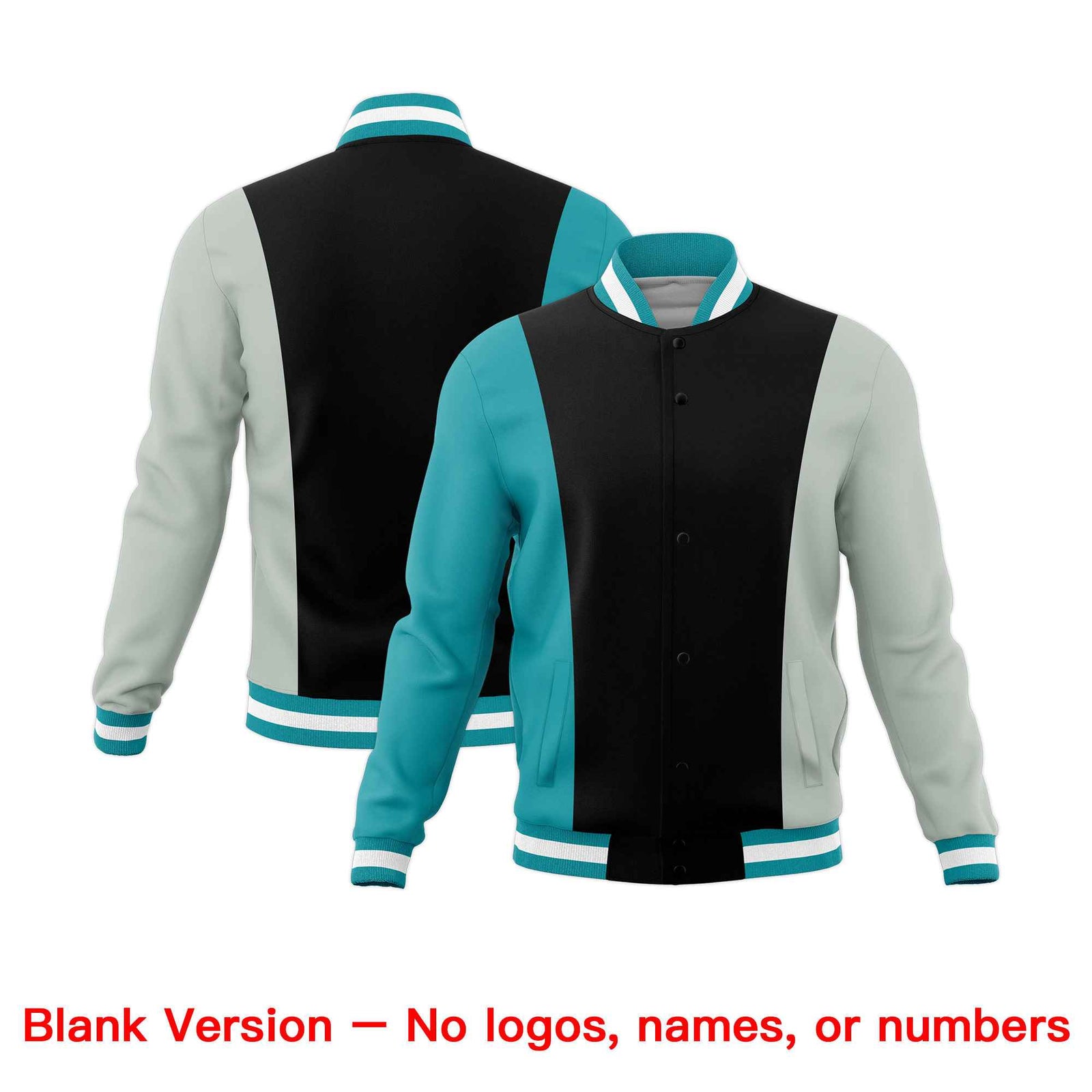 Custom Black Gray Aqua Personalization Varsity Full-Snap Three Color Blocks Letterman Jacket| KXKSHOP