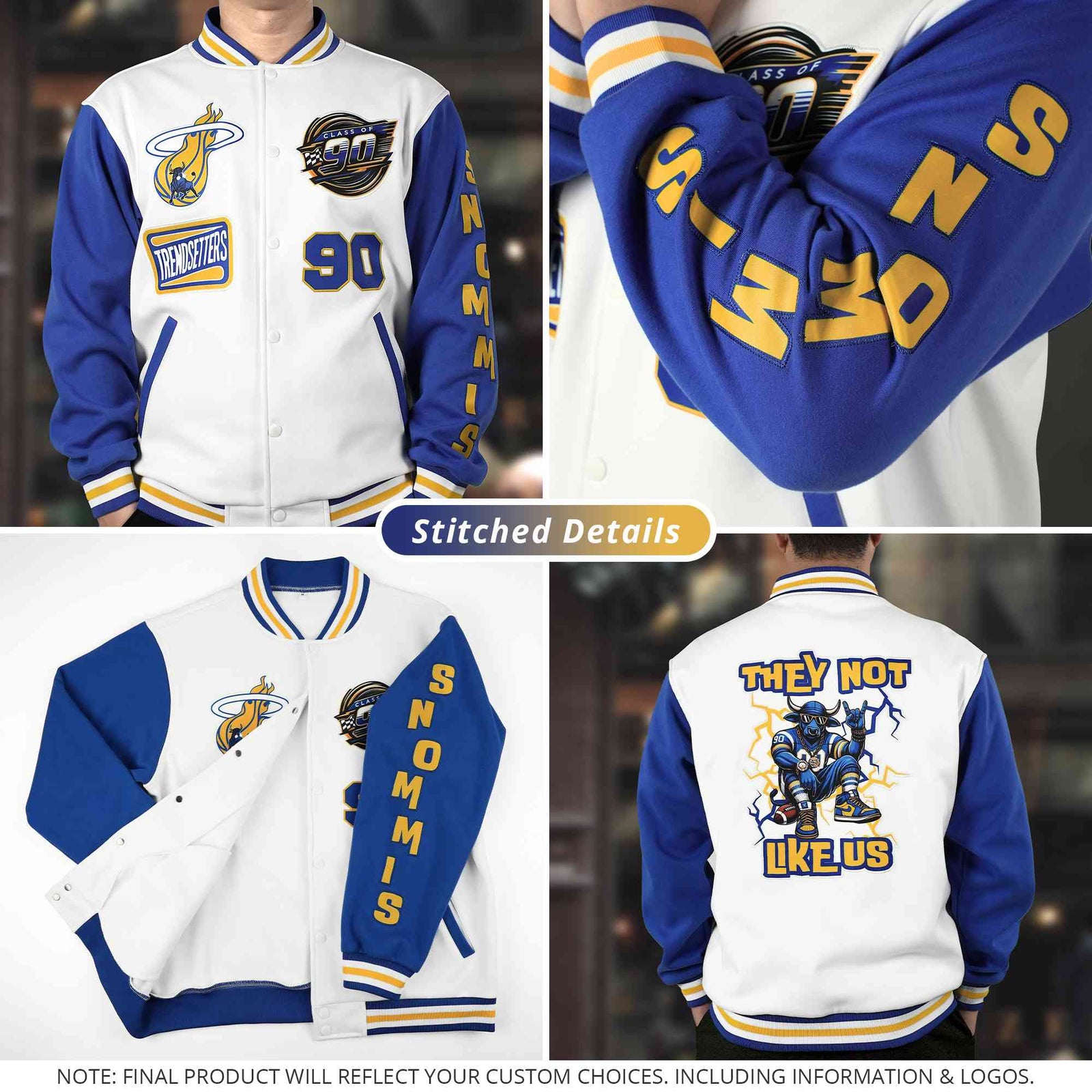Custom Fluorescent Green Orange Purple Personalization Varsity Full-Snap Three Color Blocks Letterman Jacket