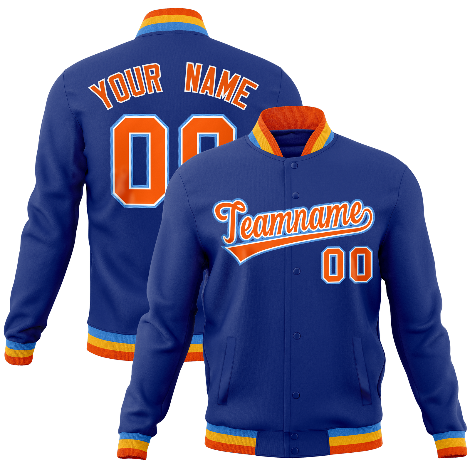 Custom Royal Classic Style Varsity Full-Snap Letterman Baseball Jersey