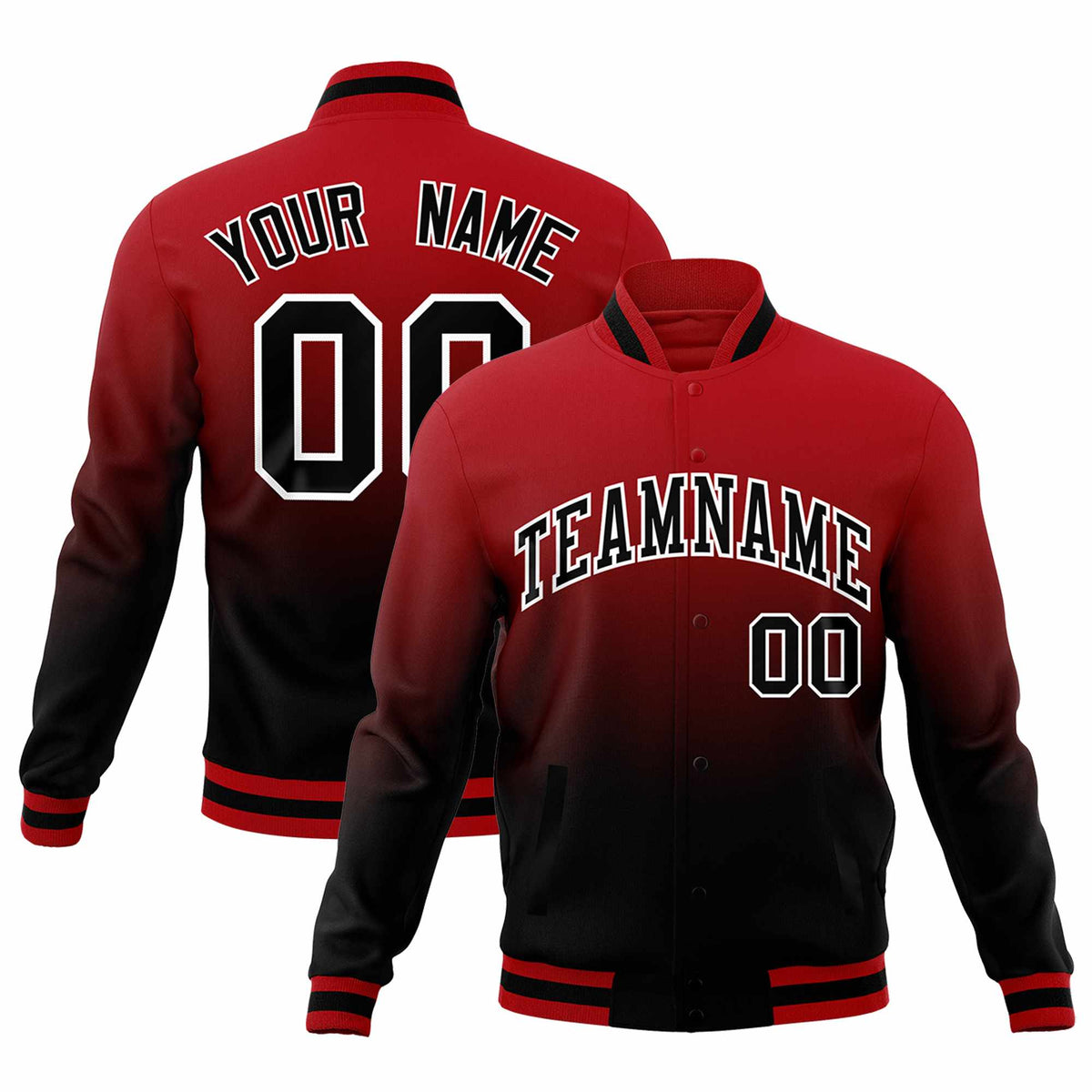 Custom Red Black Full-Snap Varsity Personalization Gradient Fashion Letterman Jacket