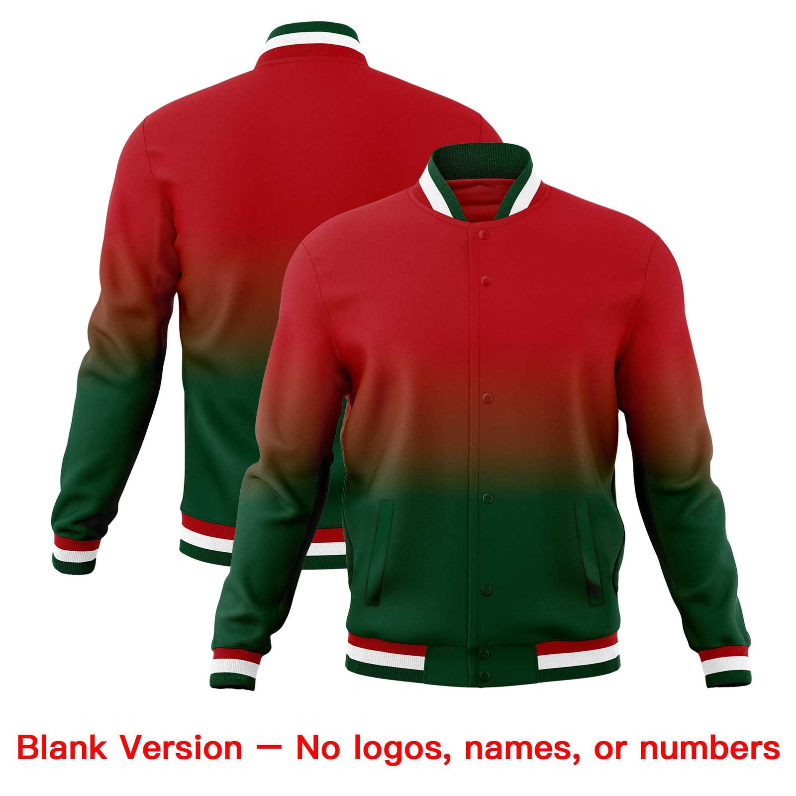 Custom Red Green Full-Snap Varsity Personalization Gradient Fashion Letterman Jacket