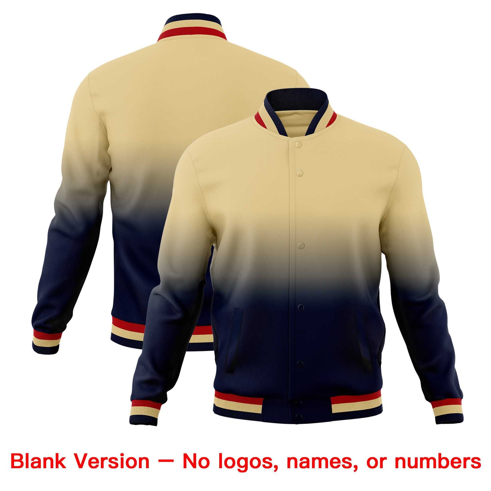 Custom Khaki Navy Full-Snap Varsity Personalization Gradient Fashion Letterman Jacket