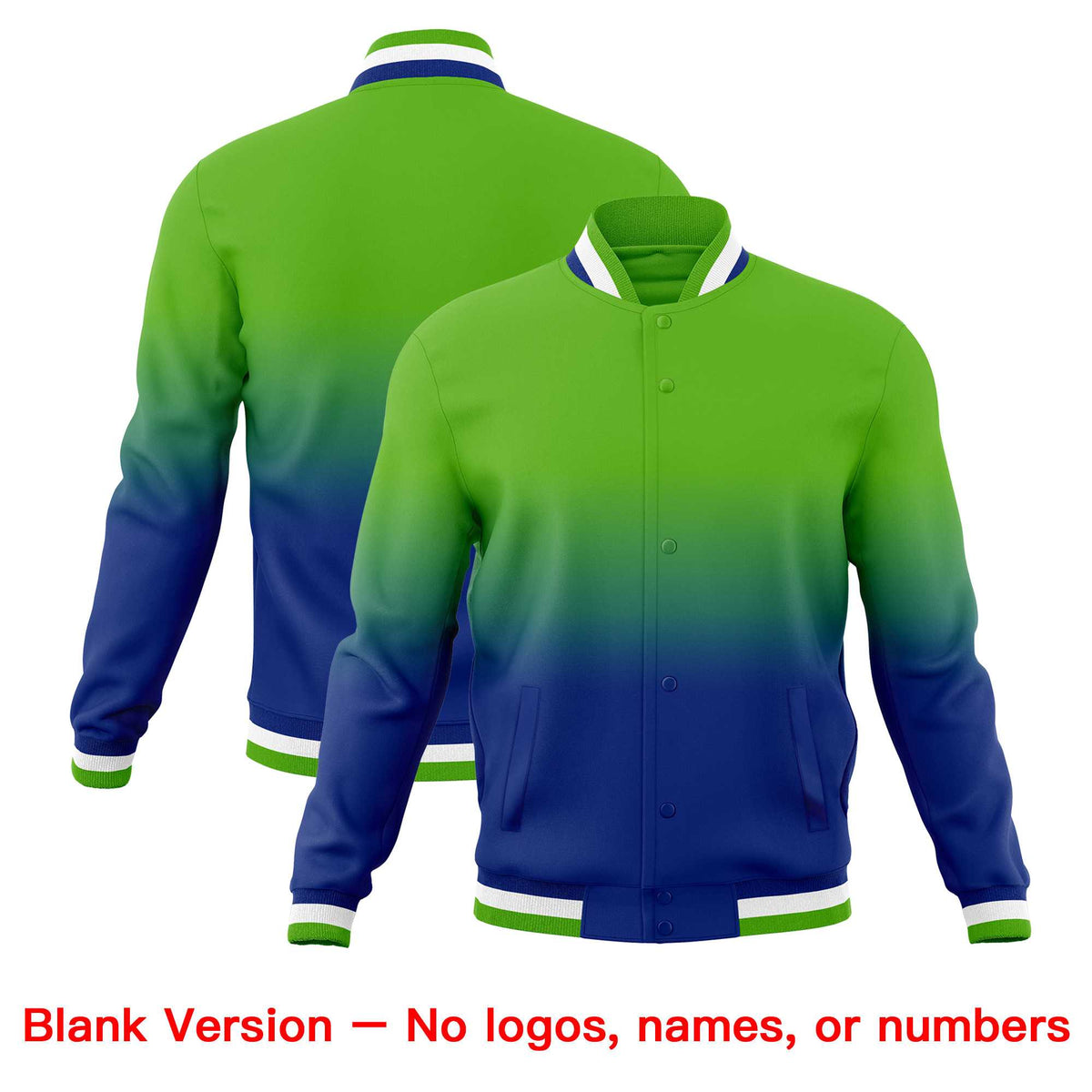 Custom Royal Green Full-Snap Varsity Personalization Gradient Fashion Letterman Jacket