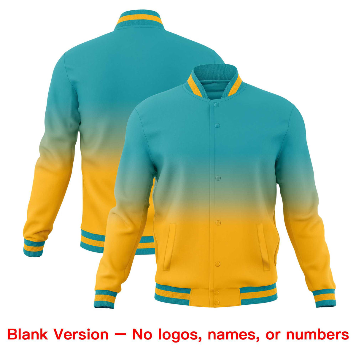 Custom Aqua Gold Full-Snap Varsity Personalization Gradient Fashion Letterman Jacket