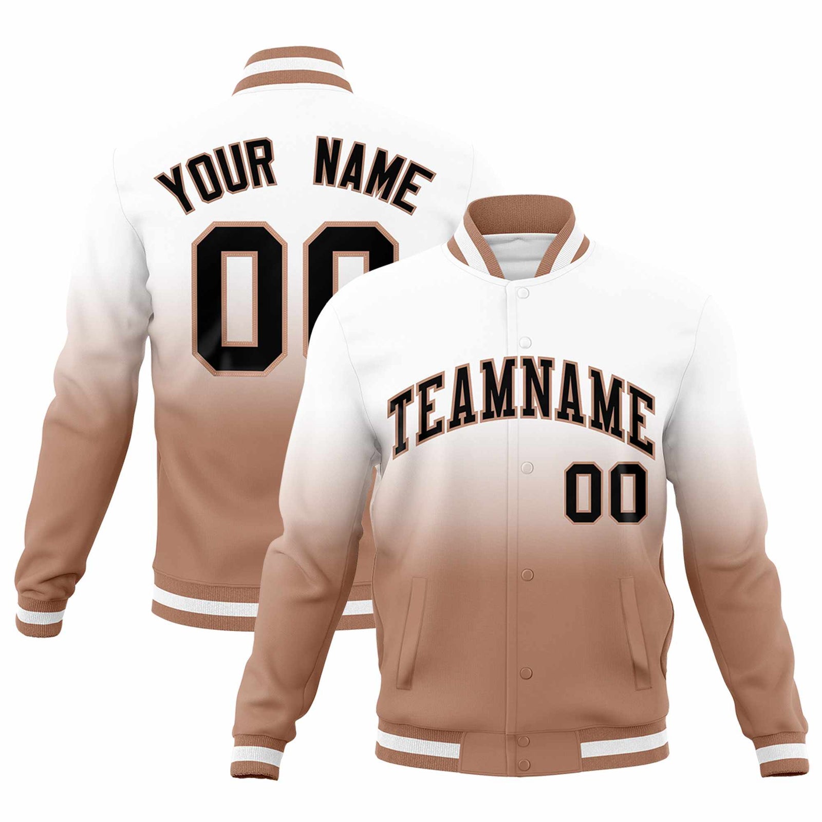 Custom White Light Brown Full-Snap Varsity Personalization Gradient Fashion Letterman Jacket