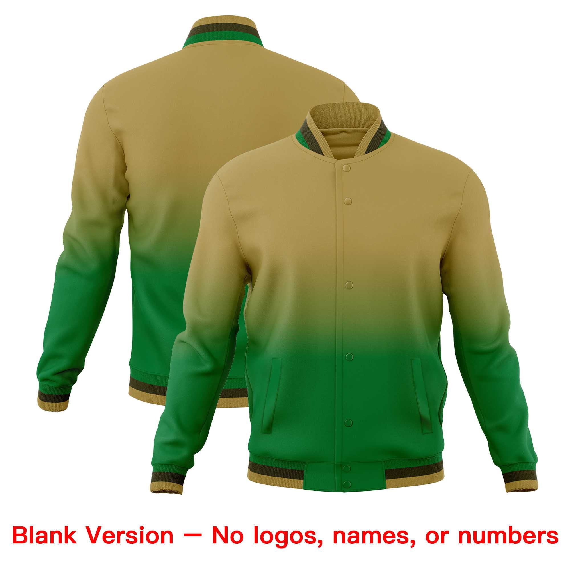 Custom Desert Yellow Kelly Green Full-Snap Varsity Personalization Gradient Fashion Letterman Jacket