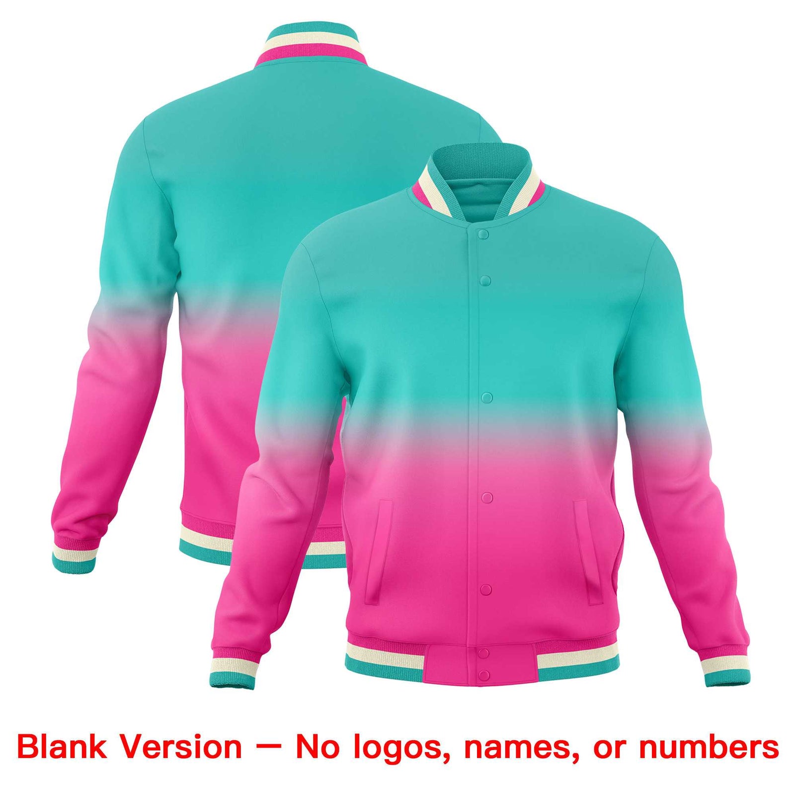 Custom Pink Bright Green Full-Snap Varsity Personalization Gradient Fashion Letterman Jacket