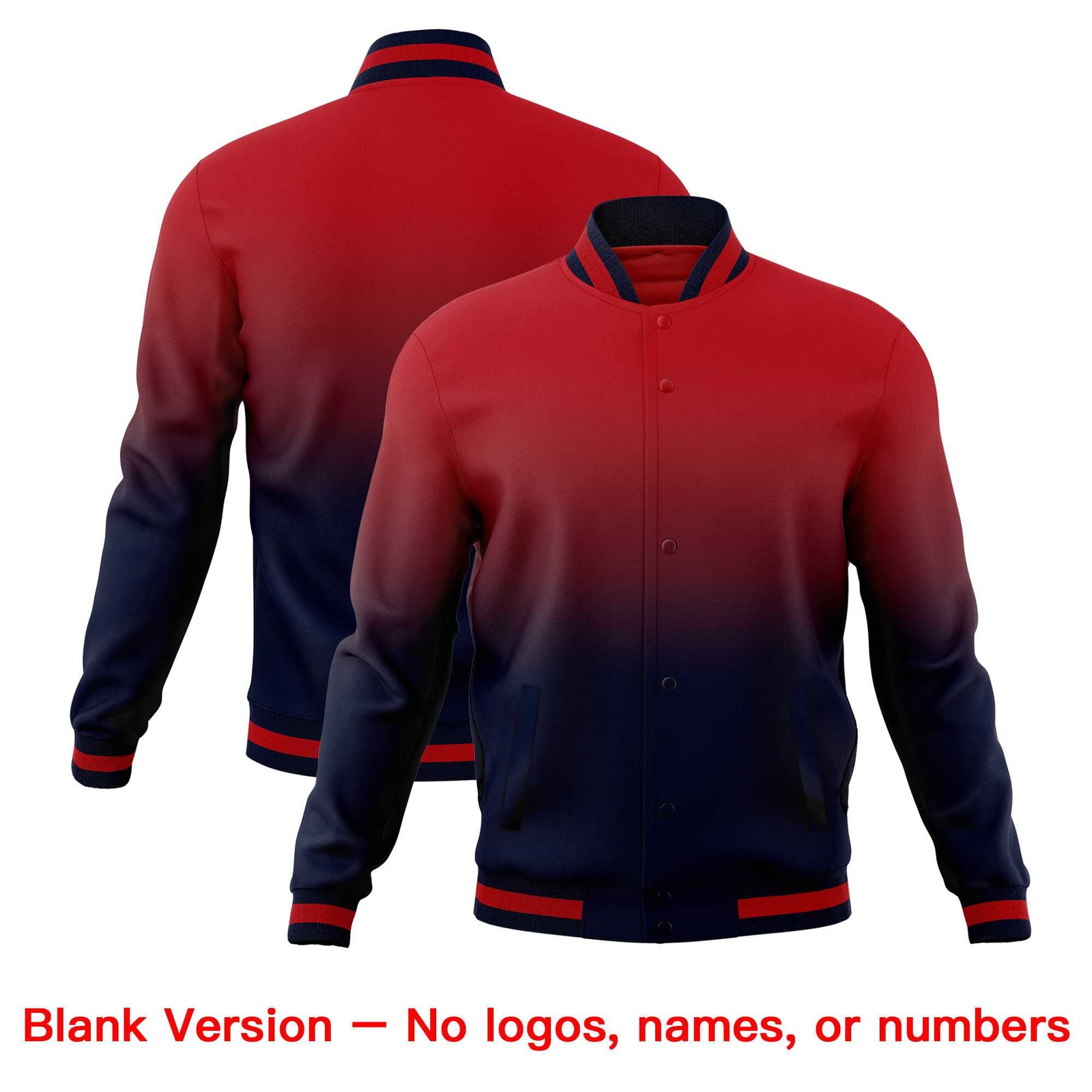 Custom Navy Red Full-Snap Varsity Personalization Gradient Fashion Letterman Jacket