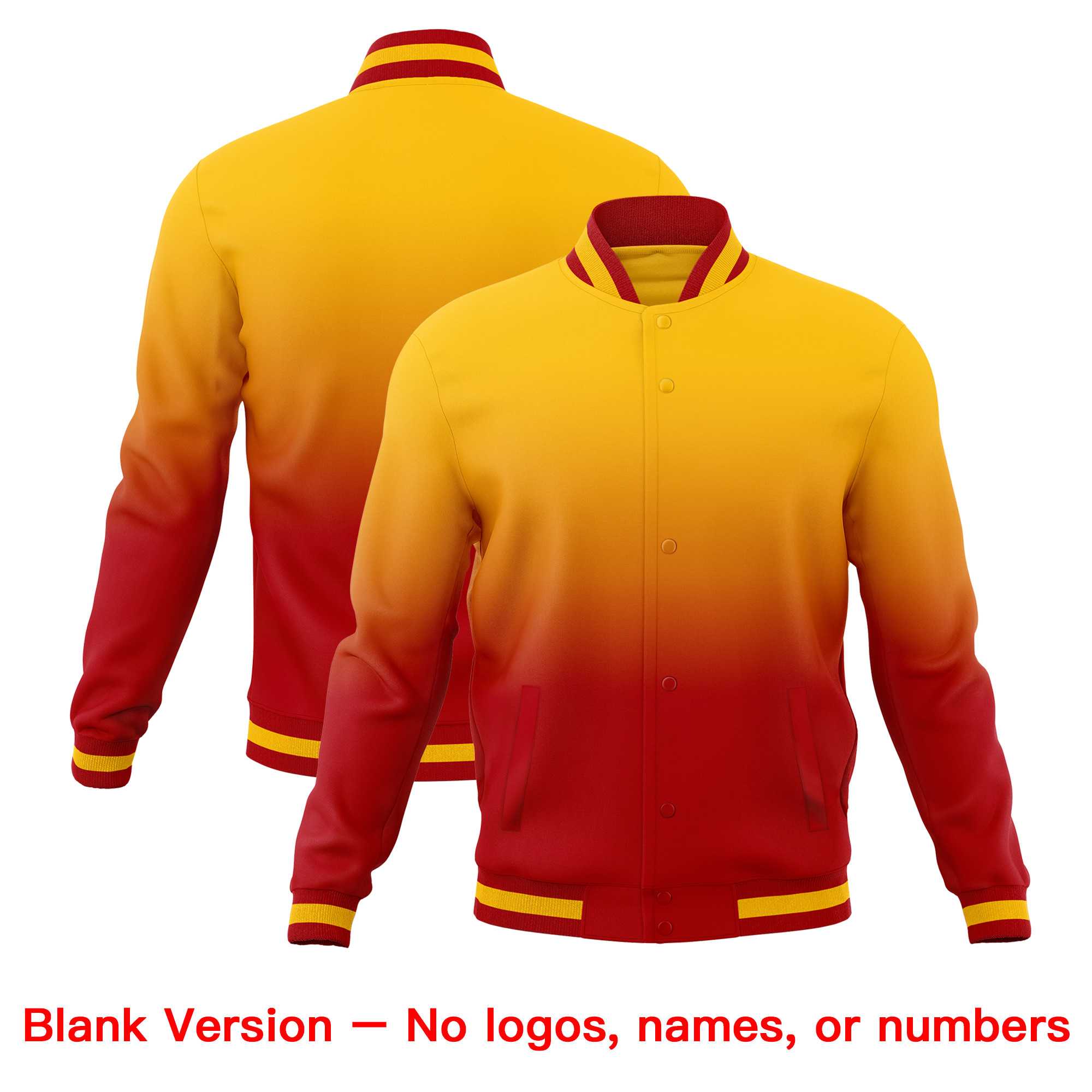 Custom Yellow Red Full-Snap Varsity Personalization Gradient Fashion Letterman Jacket