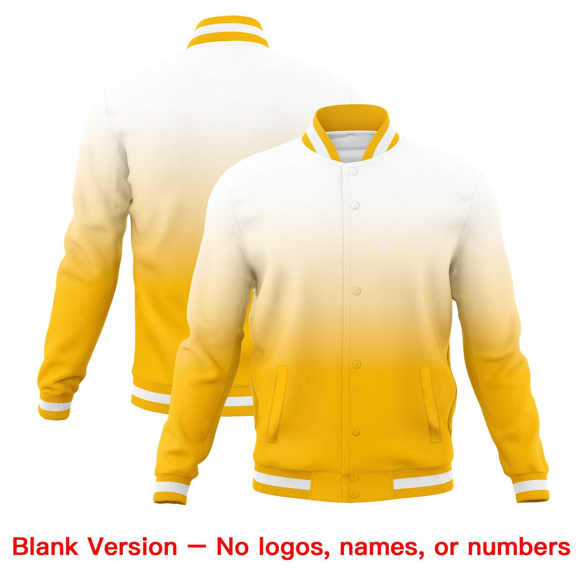 Custom Yellow White Full-Snap Varsity Personalization Gradient Fashion Letterman Jacket