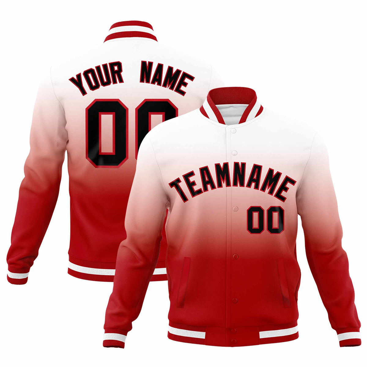 Custom White Red Full-Snap Varsity Personalization Gradient Fashion Letterman Jacket