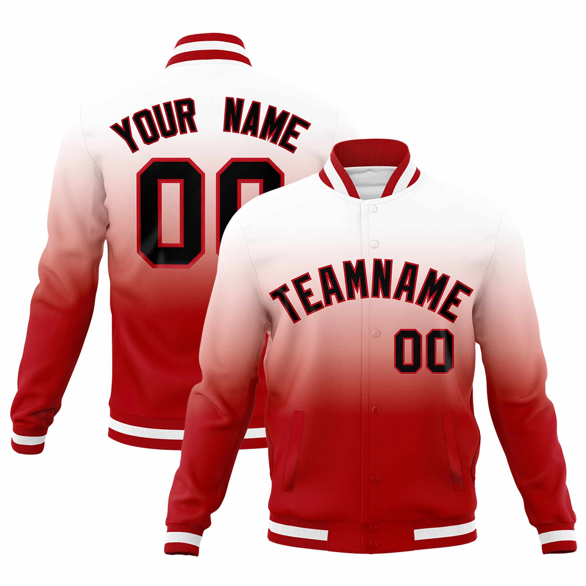 Custom White Red Full-Snap Varsity Personalization Gradient Fashion Letterman Jacket