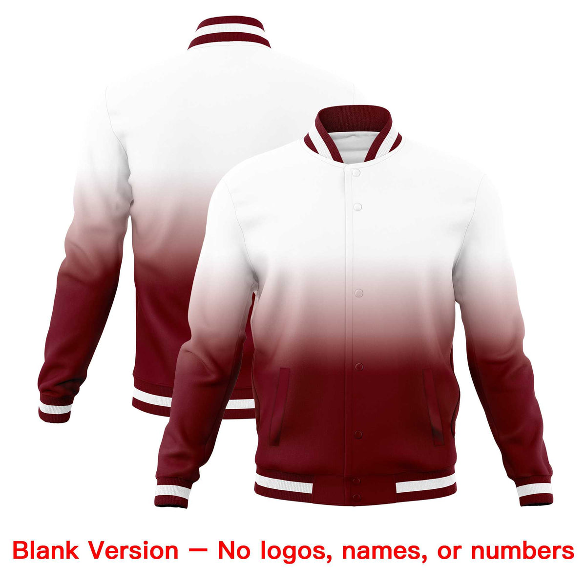 Custom White Crimson Full-Snap Varsity Personalization Gradient Fashion Letterman Jacket