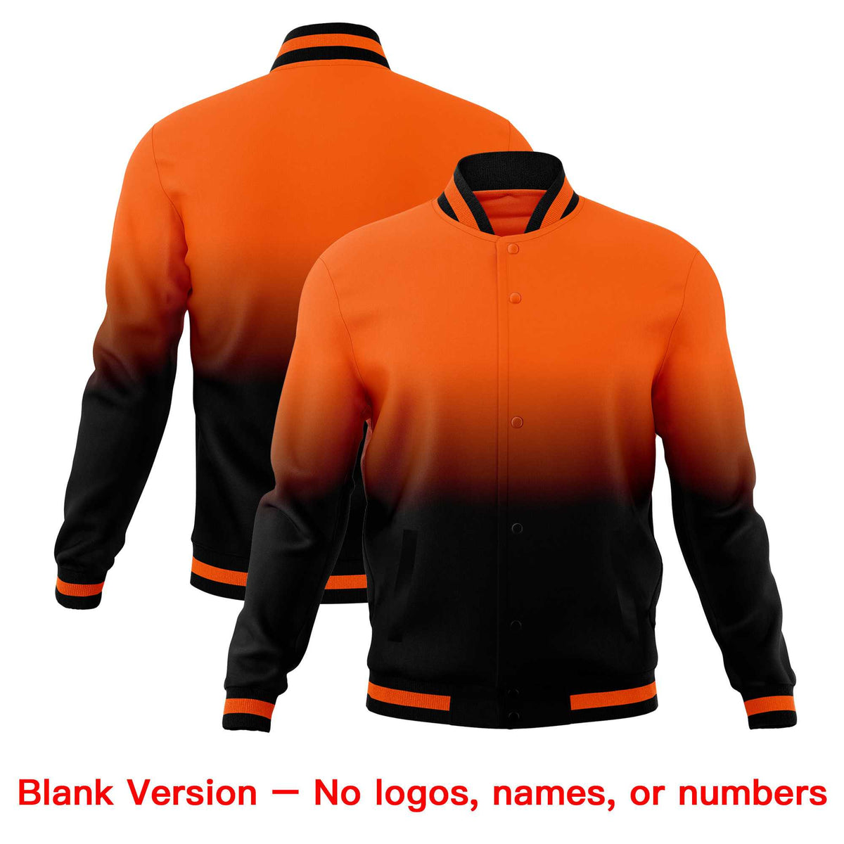 Custom Orange Black Full-Snap Varsity Personalization Gradient Fashion Letterman Jacket