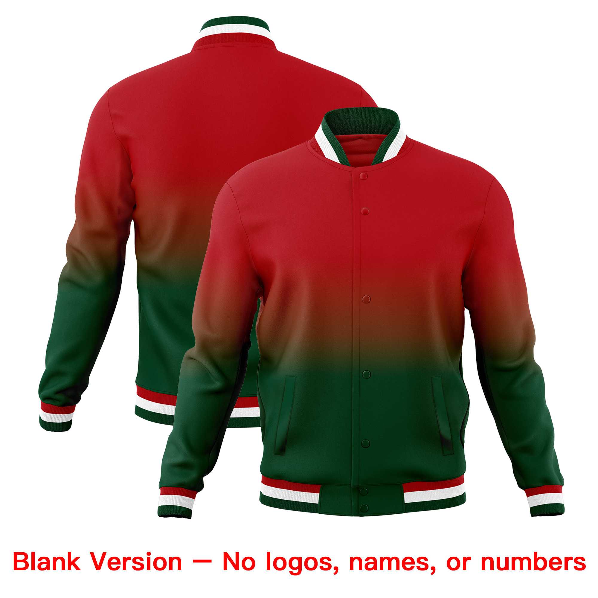Custom Red Green Full-Snap Varsity Personalization Gradient Fashion Letterman Jacket