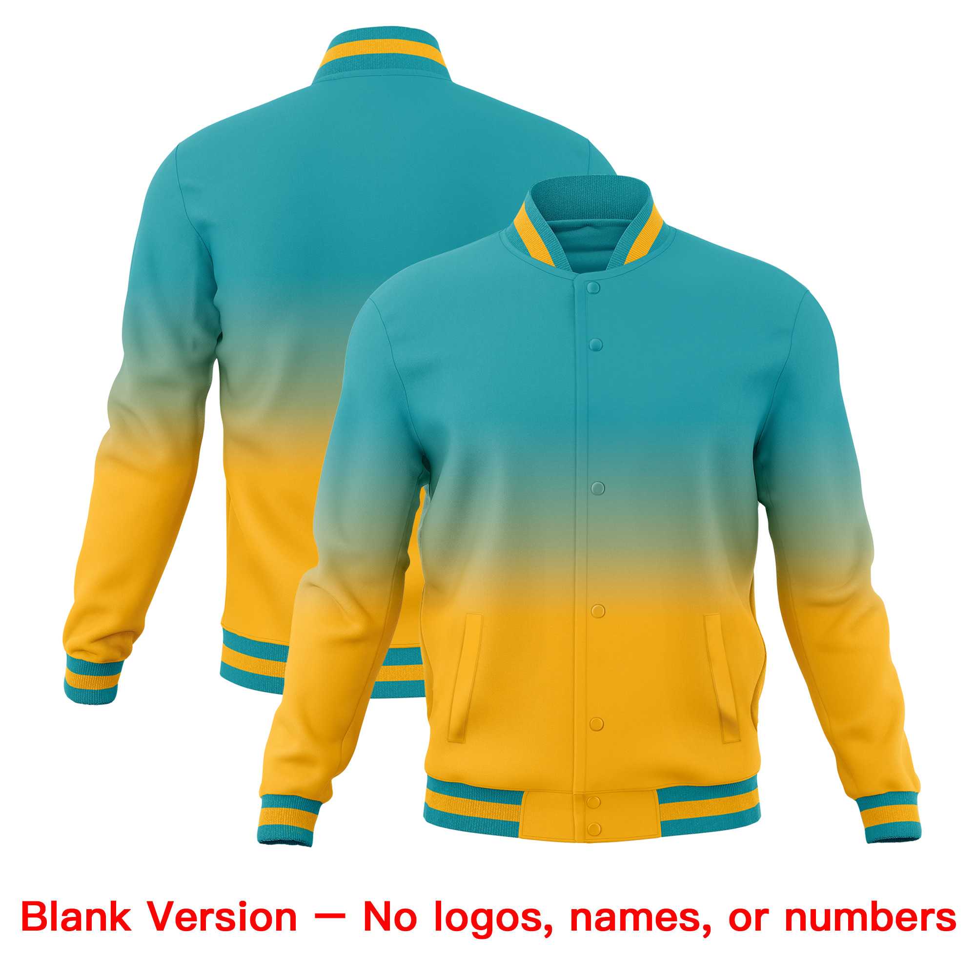 Custom Aqua Gold Full-Snap Varsity Personalization Gradient Fashion Letterman Jacket