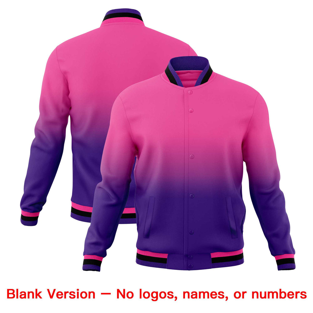 Custom Pink Purple Full-Snap Varsity Personalization Gradient Fashion Letterman Jacket