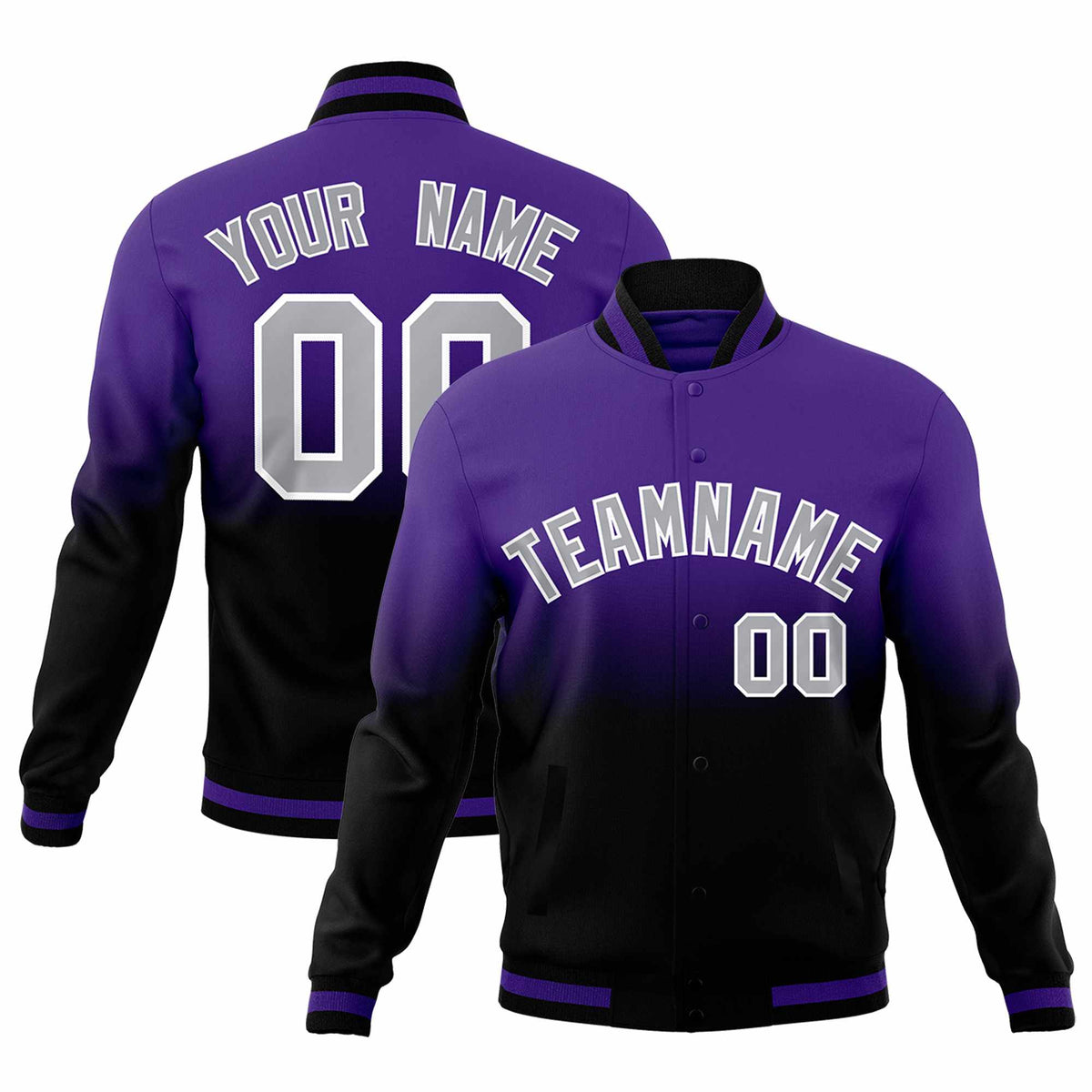 Custom Purple Black Full-Snap Varsity Personalization Gradient Fashion Letterman Jacket
