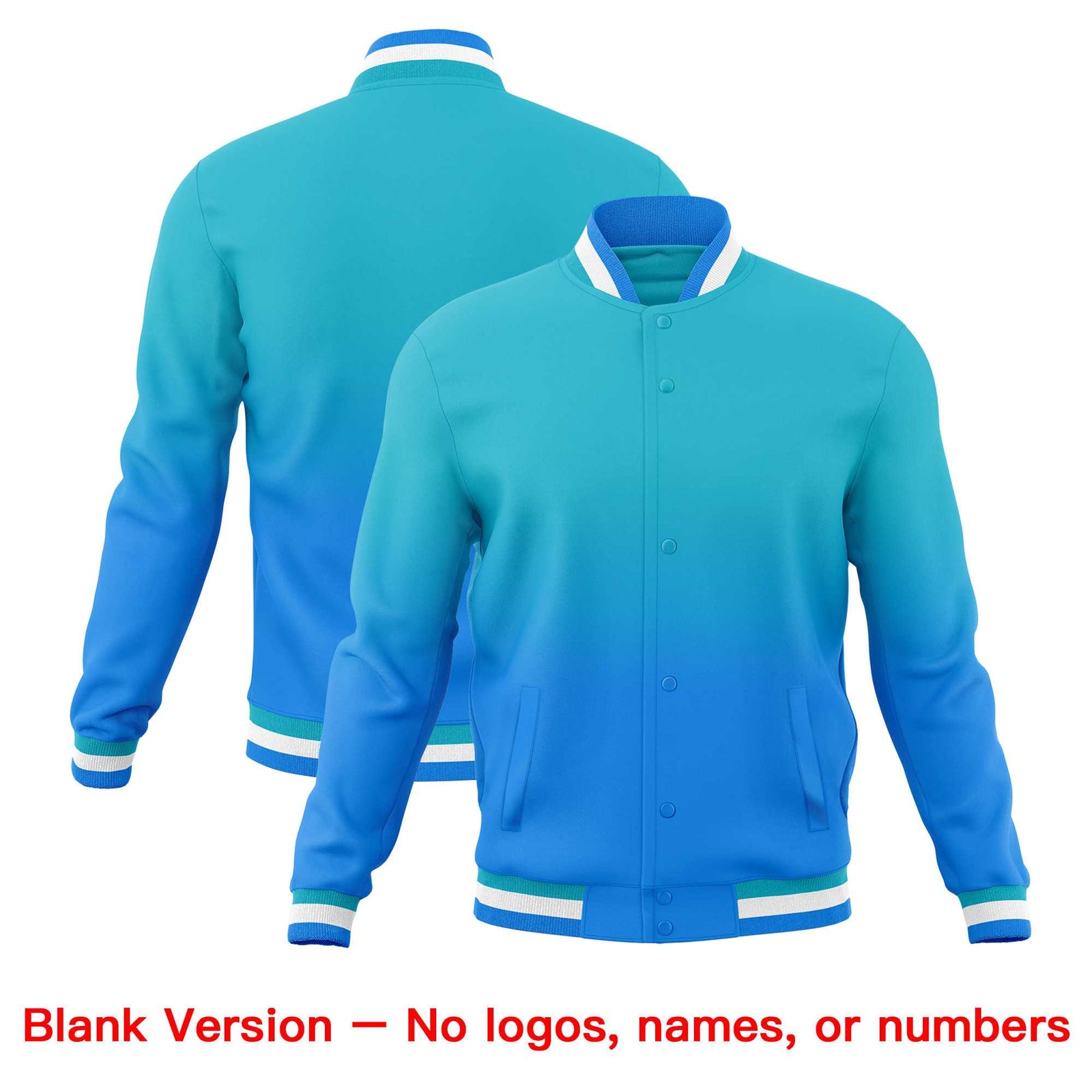 Custom Sky Blue Powder Blue Full-Snap Varsity Personalization Gradient Fashion Letterman Jacket