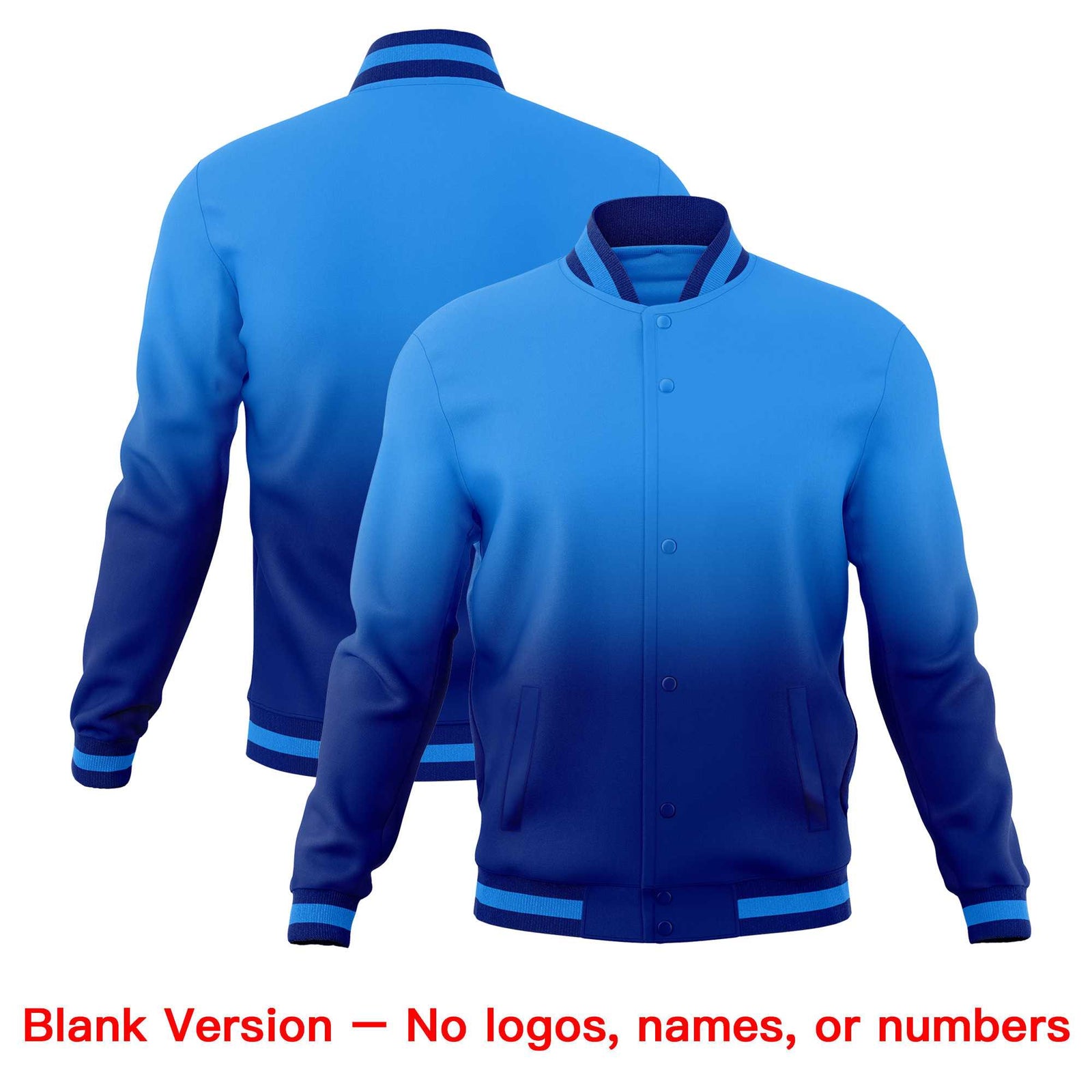 Custom Powder Blue Royal Full-Snap Varsity Personalization Gradient Fashion Letterman Jacket