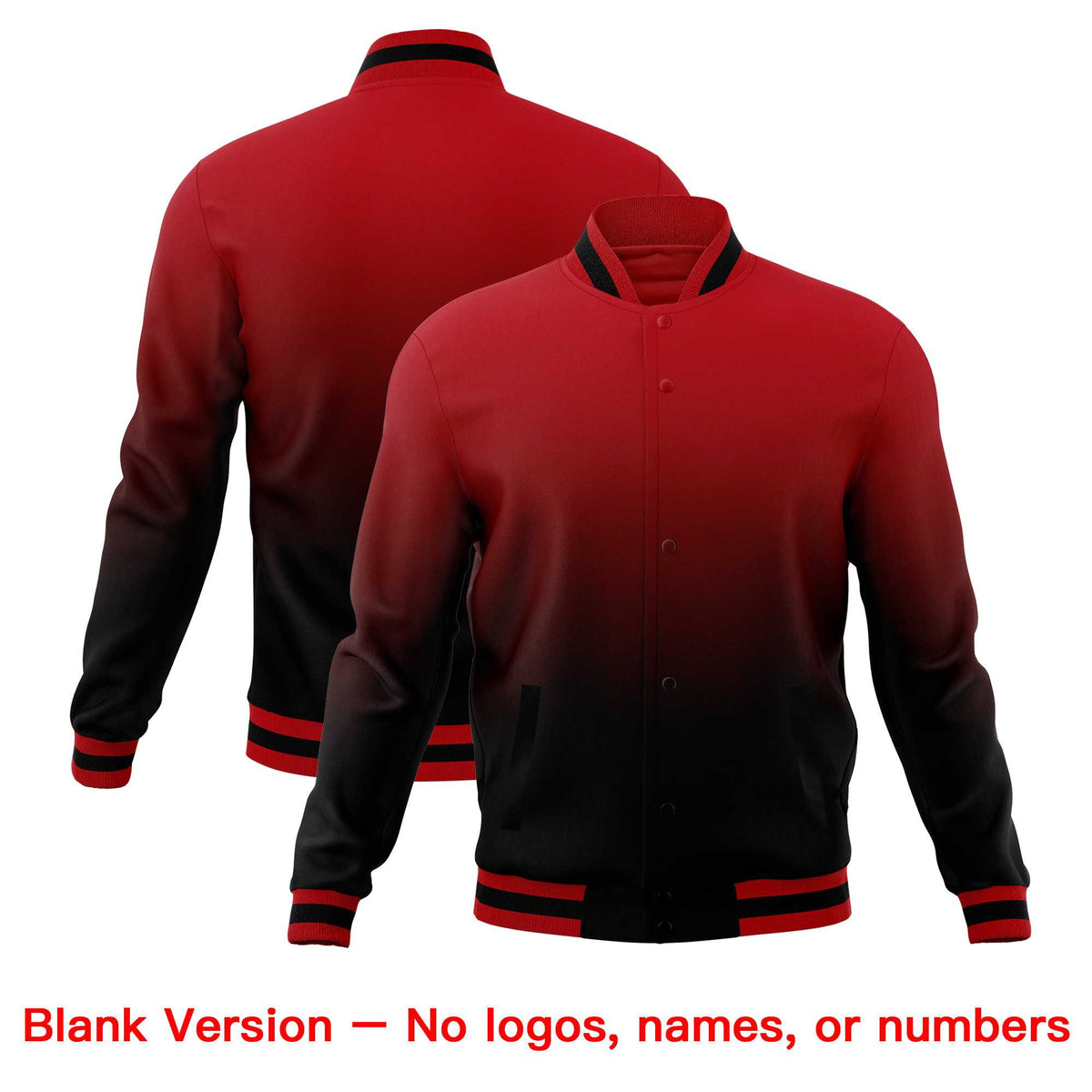 Custom Red Black Full-Snap Varsity Personalization Gradient Fashion Letterman Jacket| KXKSHOP