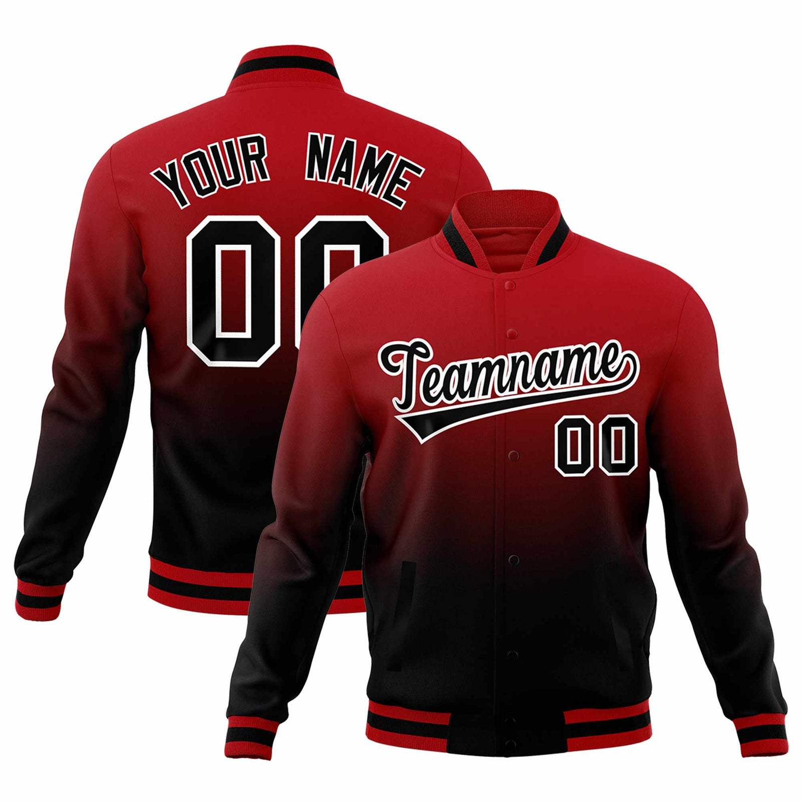 Custom Red Black Full-Snap Varsity Personalization Gradient Fashion Letterman Jacket| KXKSHOP