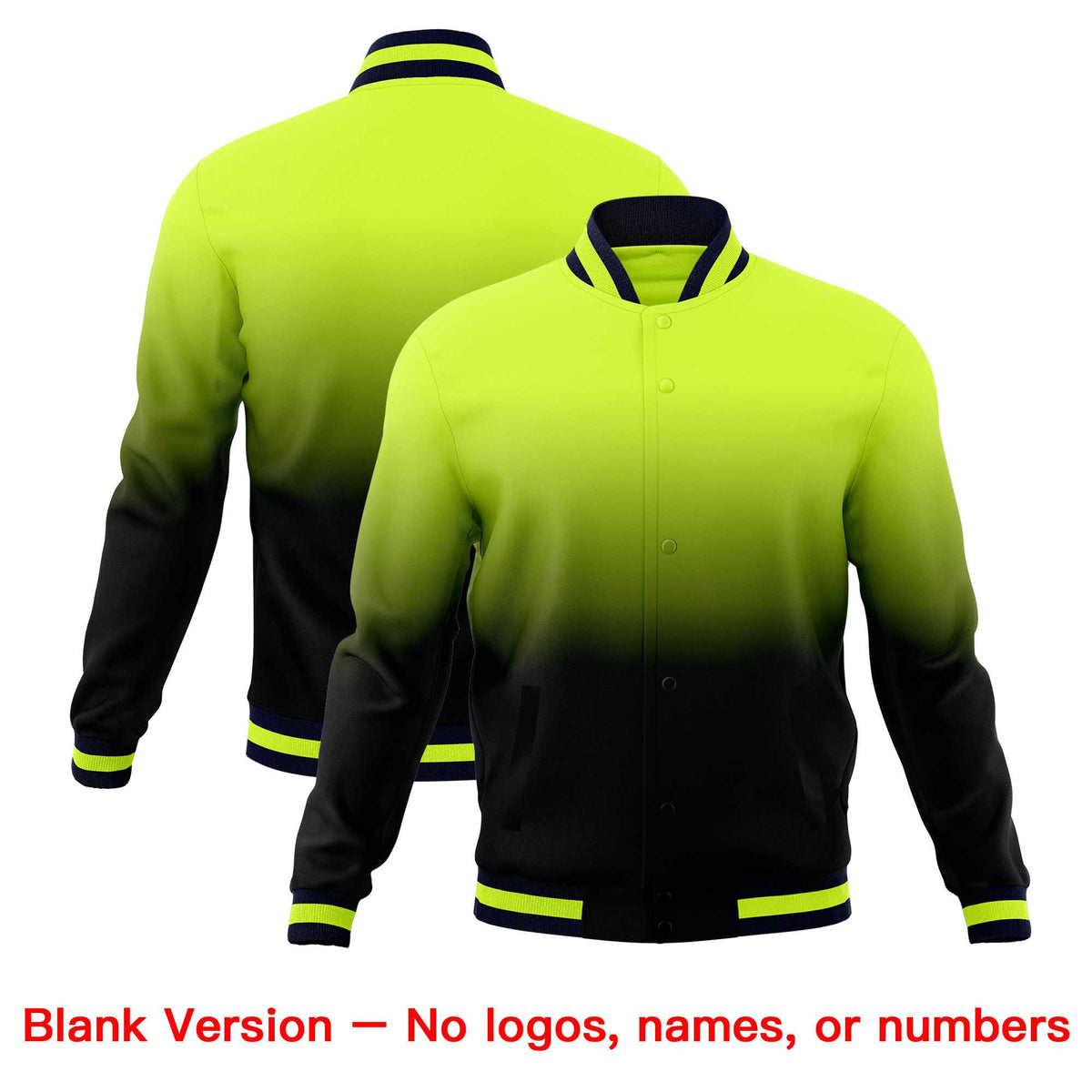 Custom Neon Green Navy Full-Snap Varsity Personalization Gradient Fashion Letterman Jacket| KXKSHOP