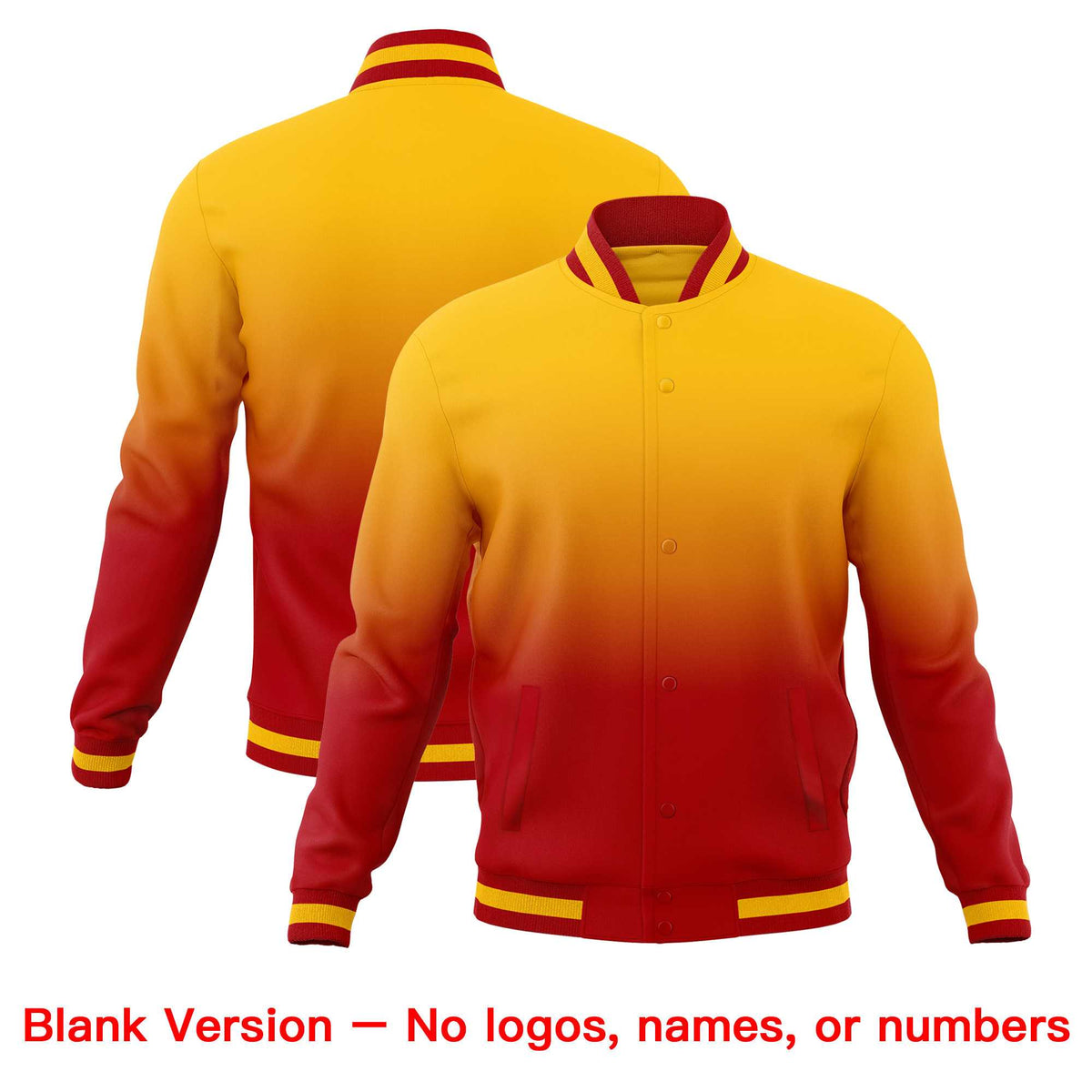 Custom Yellow Red Full-Snap Varsity Personalization Gradient Fashion Letterman Jacket| KXKSHOP