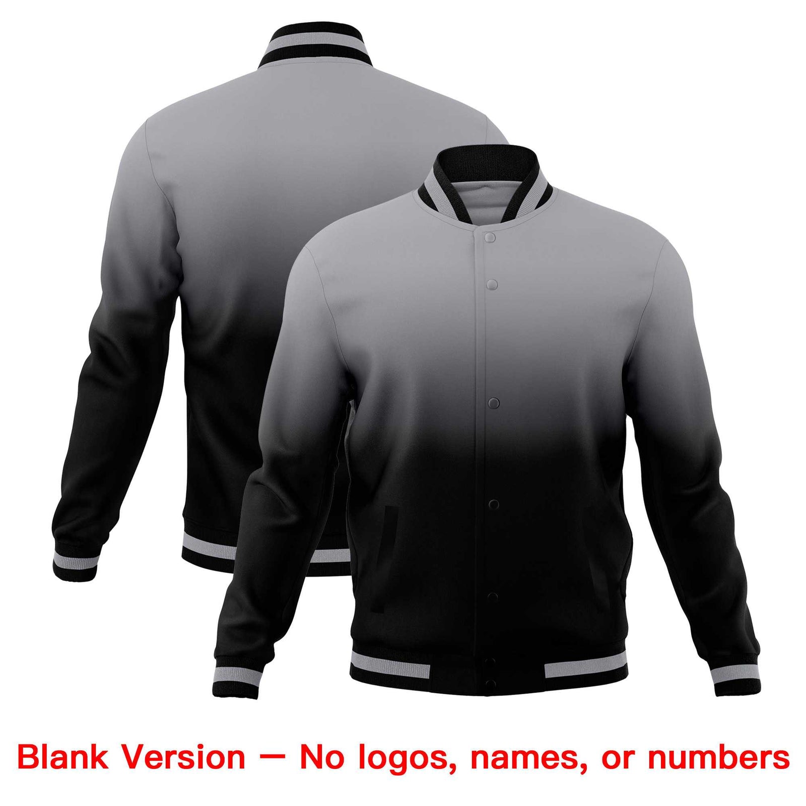 Custom Gray Black Full-Snap Varsity Personalization Gradient Fashion Letterman Jacket| KXKSHOP