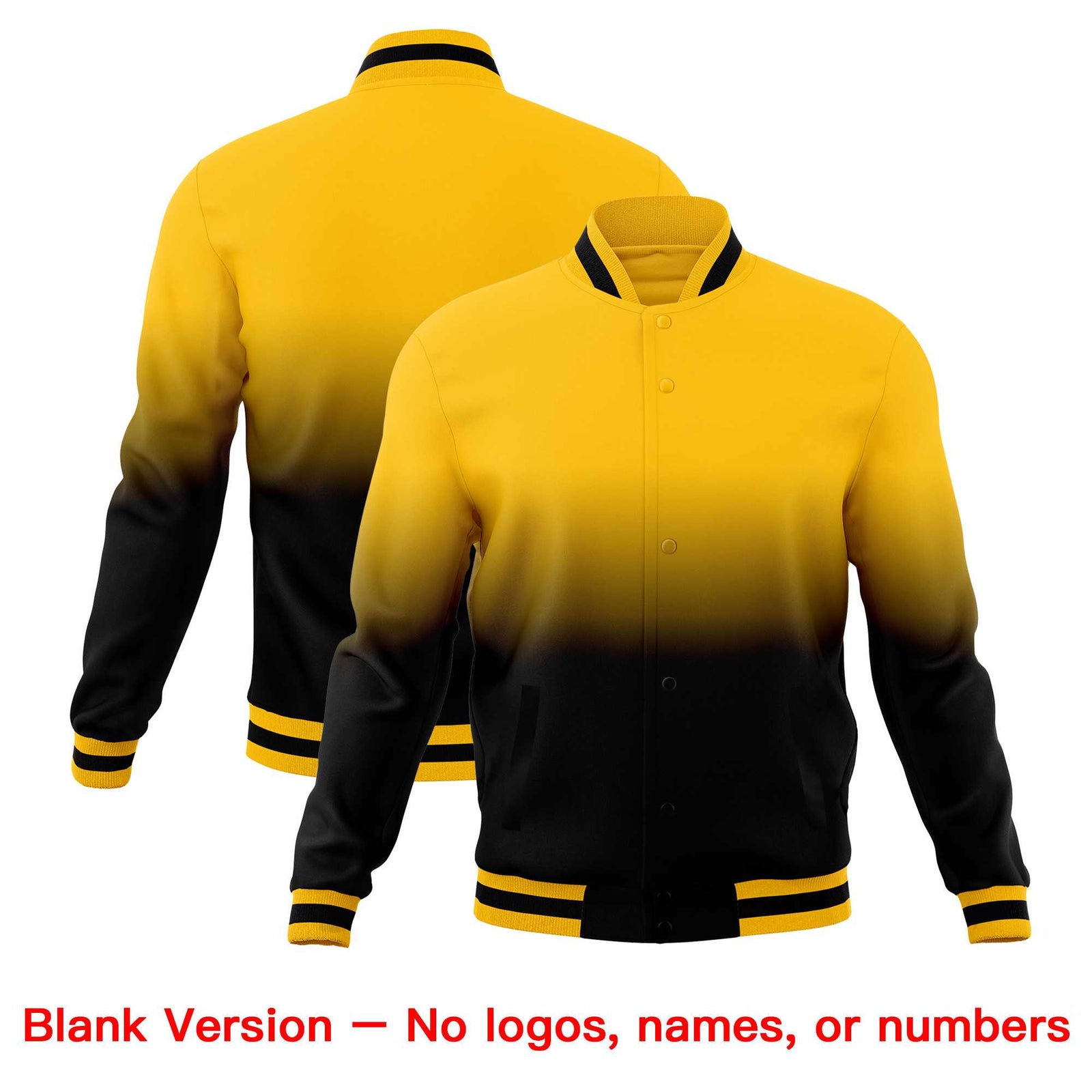 Custom Black Yellow Full-Snap Varsity Personalization Gradient Fashion Letterman Jacket| KXKSHOP