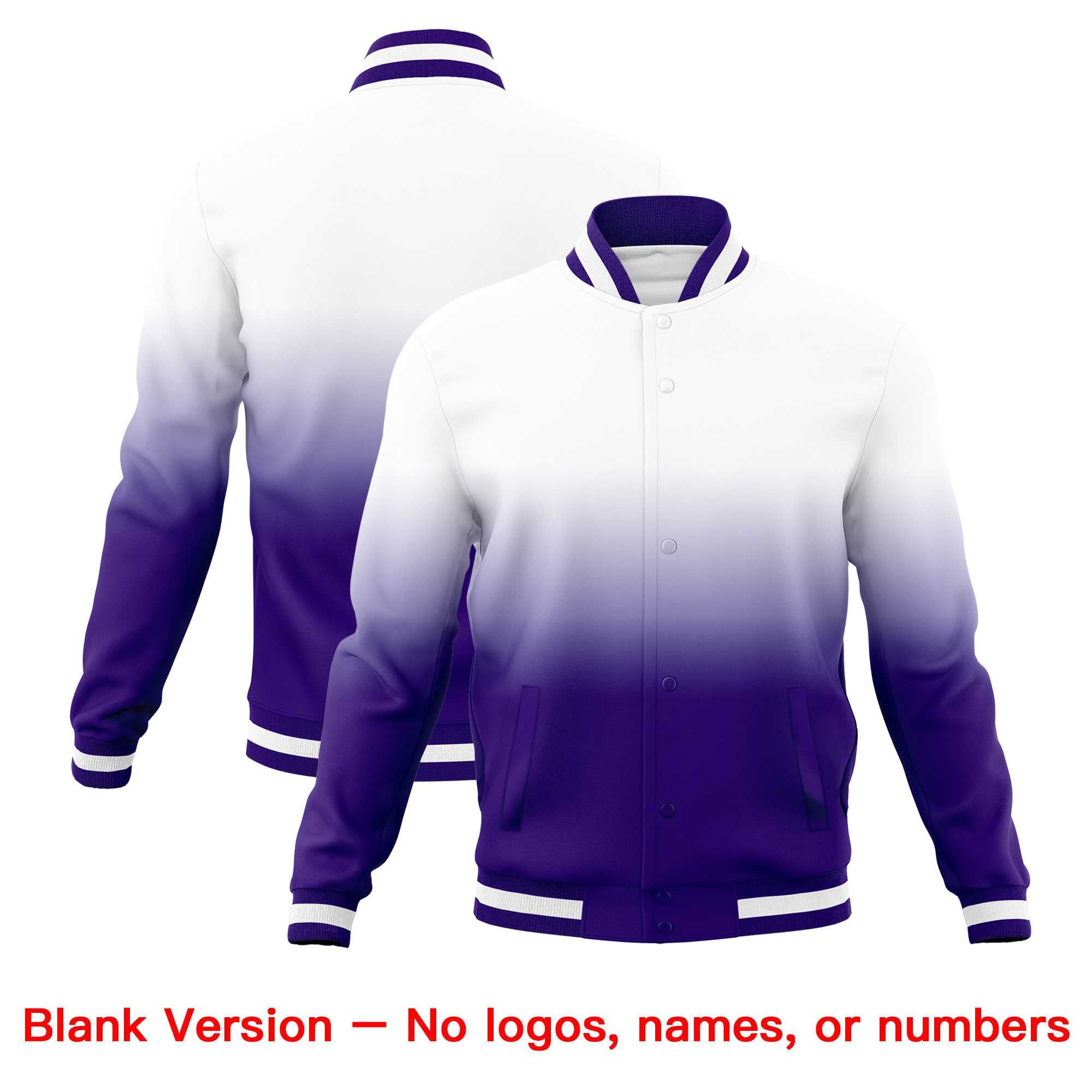 Custom White Purple Full-Snap Varsity Personalization Gradient Fashion Letterman Jacket| KXKSHOP